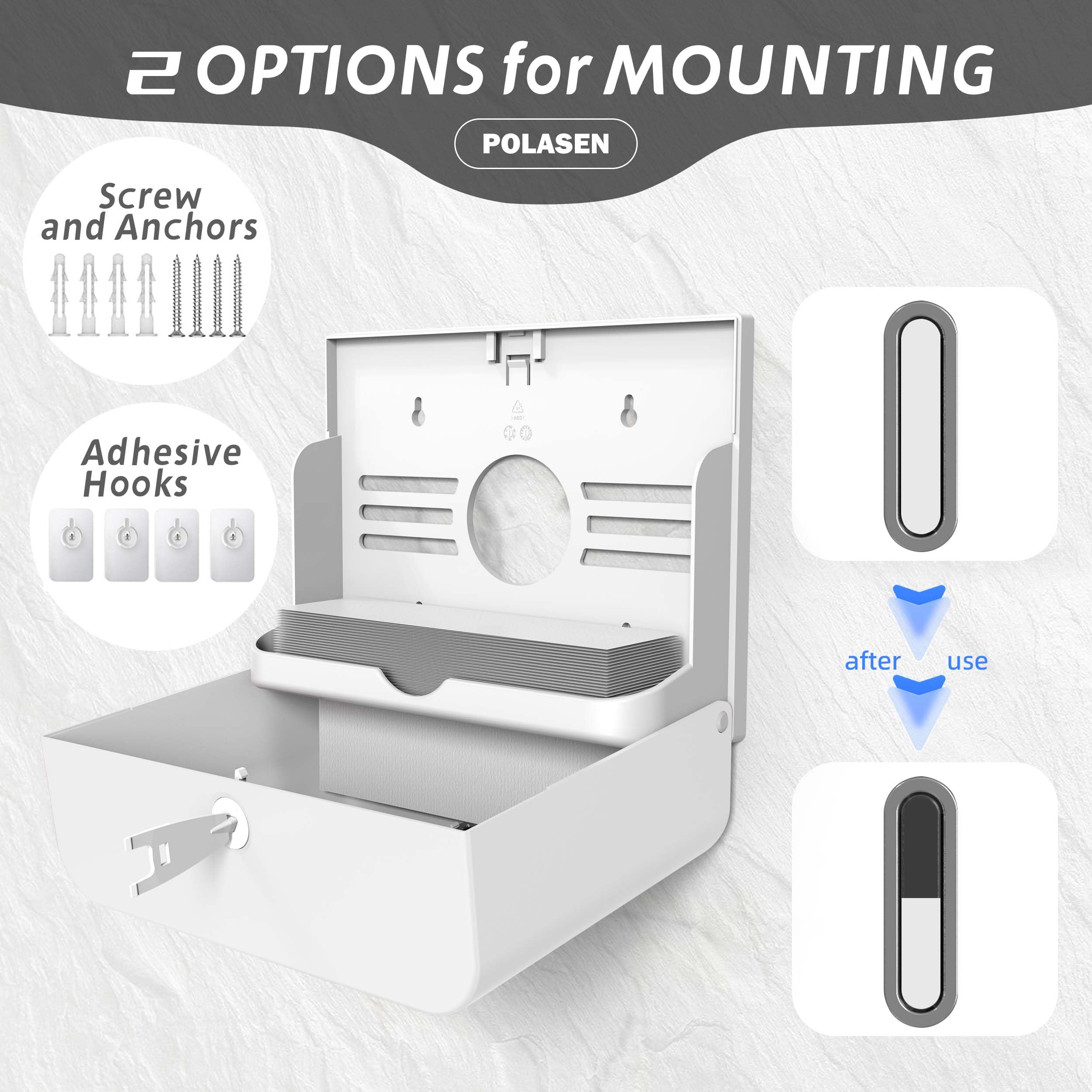 Wall Mount White Compact No Drill Paper Towel Dispenser - Adhesive Installation for Combi-Fold & Fusion Folded Towels - Perfect for Commercial, Industrial, Office & Shop Use - Ideal for Restrooms, Kitchens & High-Traffic Areas