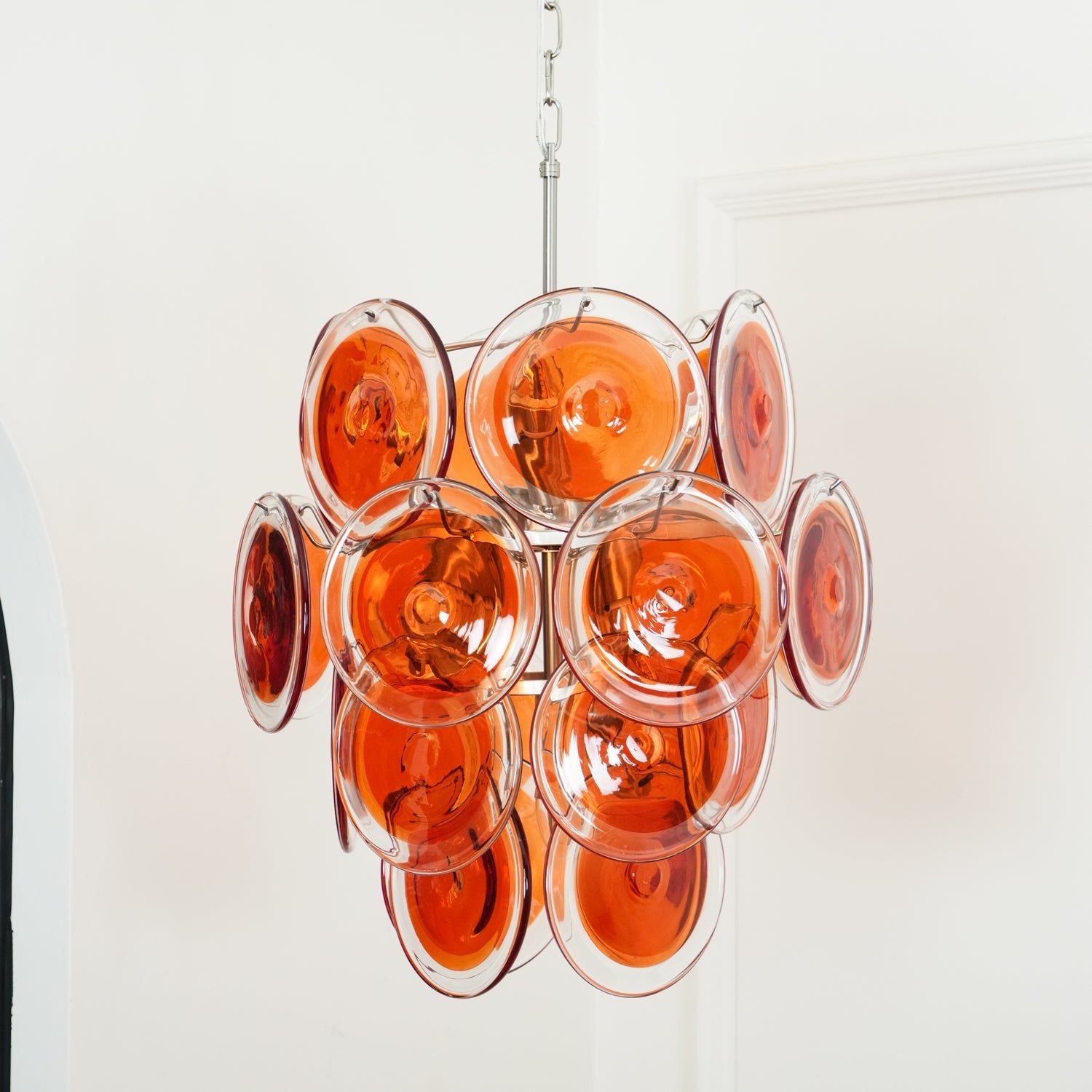 Murano Orange Disk Glass Chandelier - Handcrafted Venetian Glass Ceiling Light Fixture for Dining Room, Living Room, or Bedroom Decor