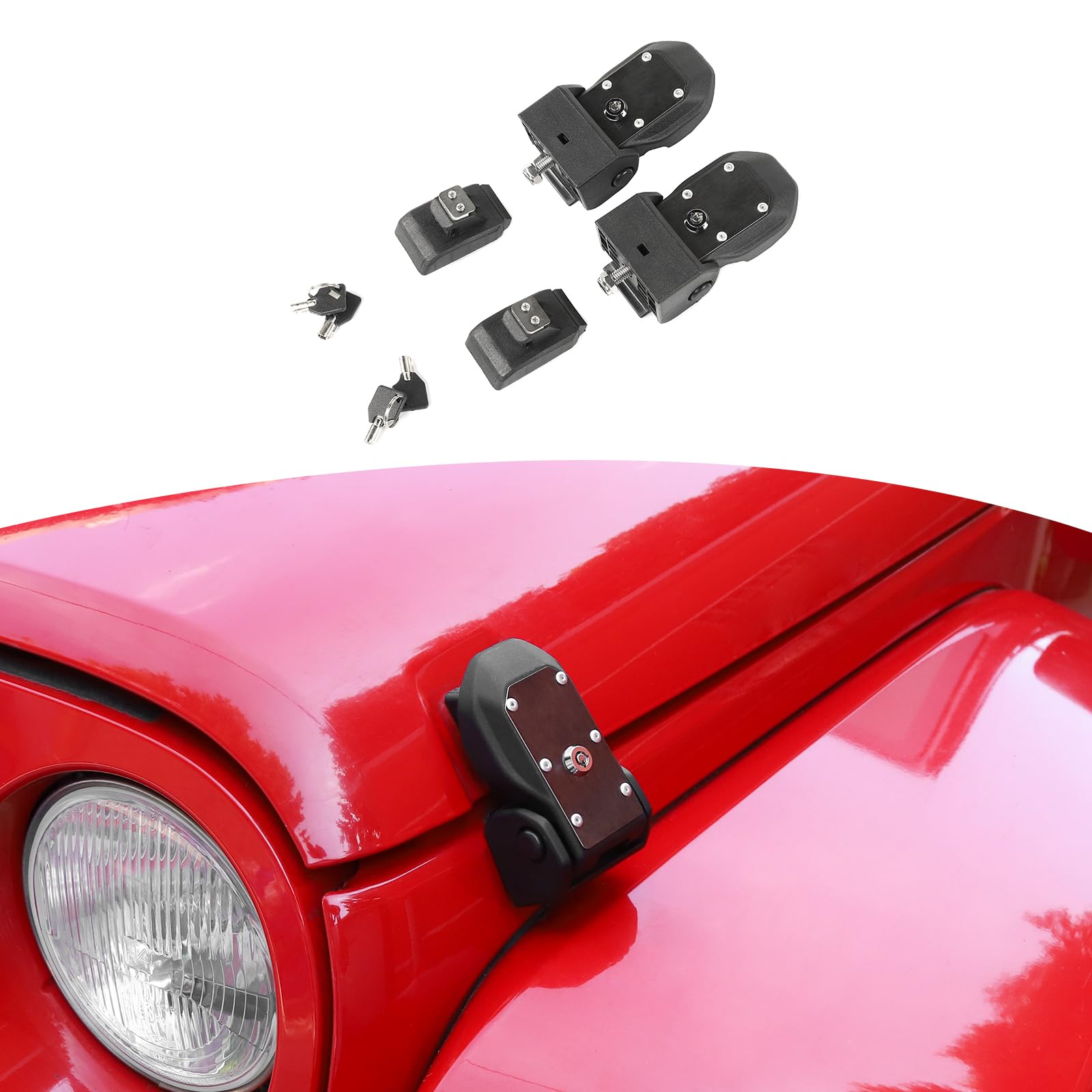 Jeep Wrangler JK JKU Hood Latches with Key Lock (2007-2017) - Black Heavy Duty Hood Catch Kit (2pcs) | Secure Exterior Accessories for Off-Road & Daily Driving