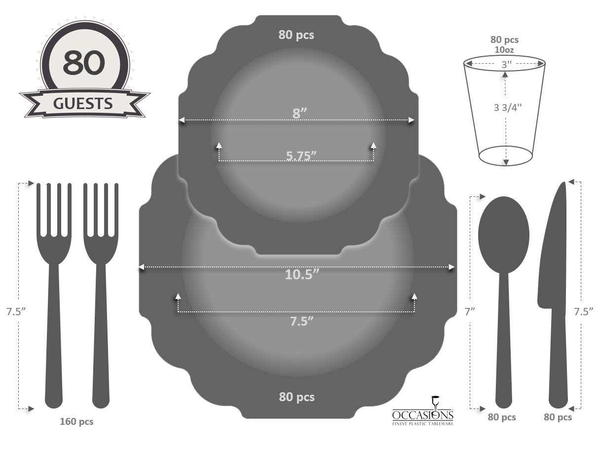 640-Piece Heavyweight Disposable Plastic Plate Set for 80 Guests - 10.5'' & 8'' Plates, Silverware, Cups & Napkins (Imperial Aqua & Silver) - Perfect for Weddings, Parties, Catering & Large Events