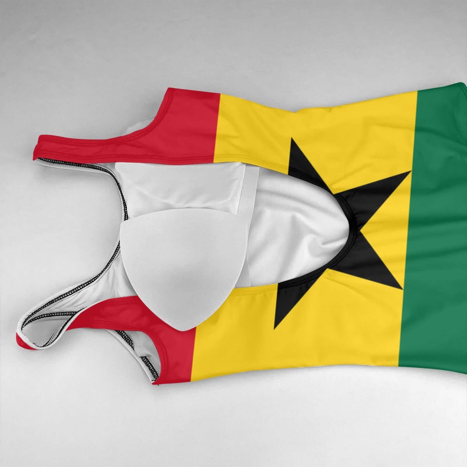 TZT Ghana Flag Print Women's One-Piece Swimsuit - Sexy Monokini Swimwear with High Waist & Ruffle Skirt - Fashion Swimdress for Beach, Pool Party & Summer Vacation