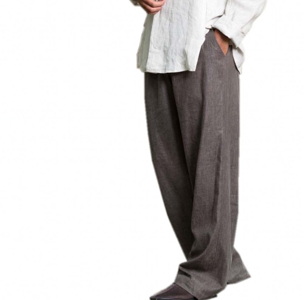 KATUO Men's Casual Summer Pants - Cotton Linen Blend Elastic Waist Comfortable Lounge Pants for Outdoor Activities & Home Relaxation