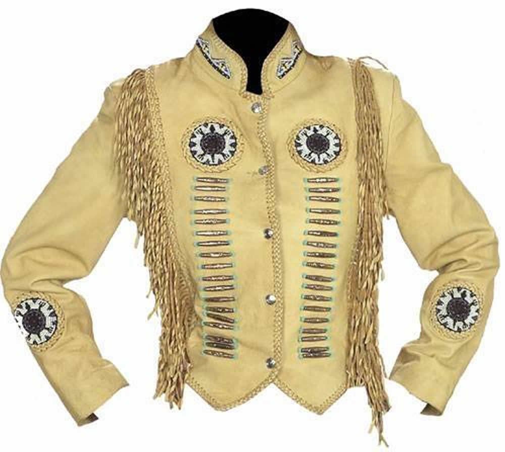 Classyak Women's Western Suede Leather Jacket with Beads, Fringes & Bones - Stylish Cowgirl Jacket for Country Music Festivals & Rodeo Events