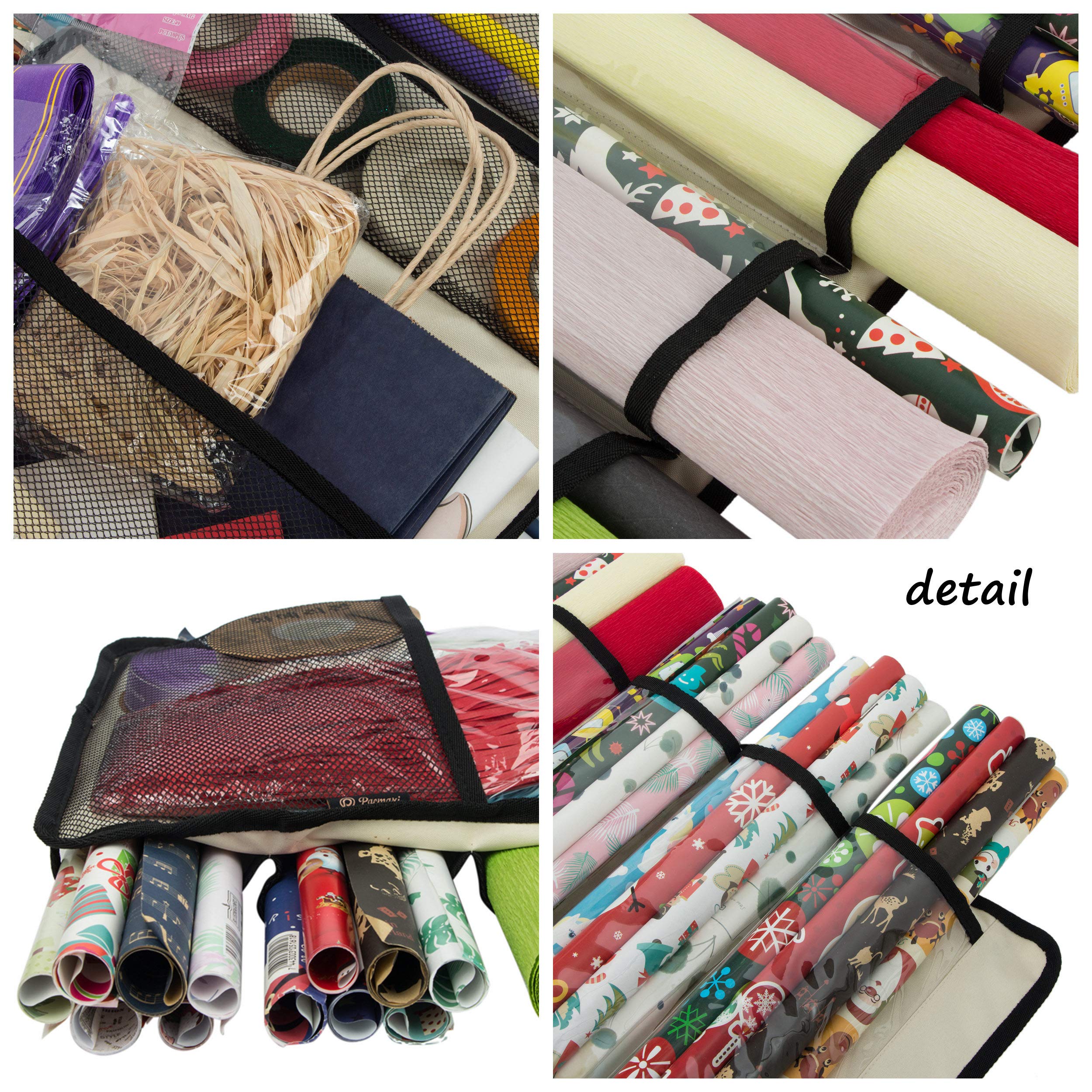 PACMAXI Double Sided Hanging Gift Wrap Organizer with Multiple Pockets - Storage for Wrapping Paper Rolls, Ribbons & Supplies - Perfect for Holiday Gift Wrapping, Craft Room & Home Organization