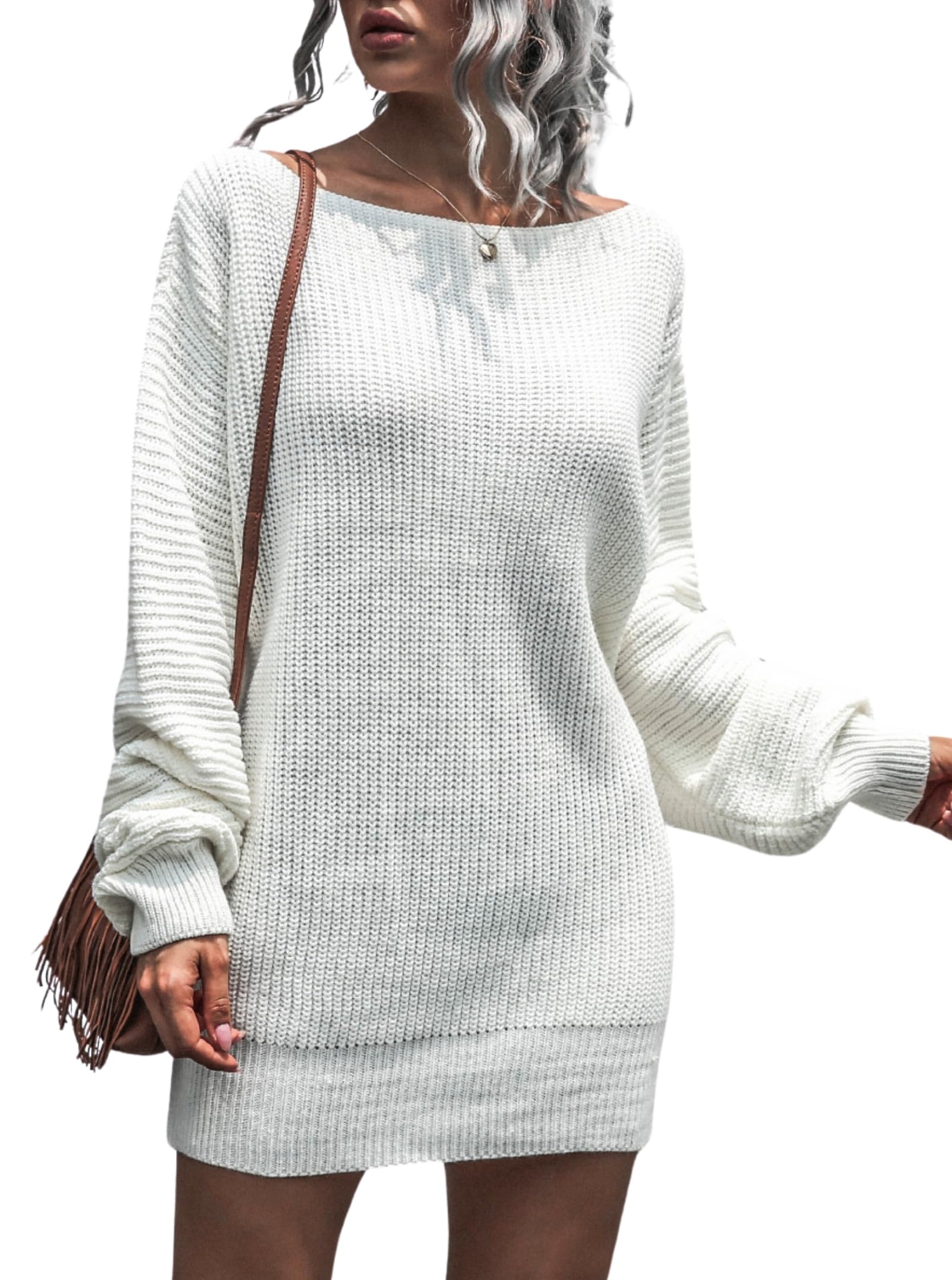 Women's Off Shoulder Sweater Dress - Long Sleeve Tunic Top, Casual Oversized Solid Color Knitwear | Perfect for Fall/Winter Layering, Date Nights & Office Wear