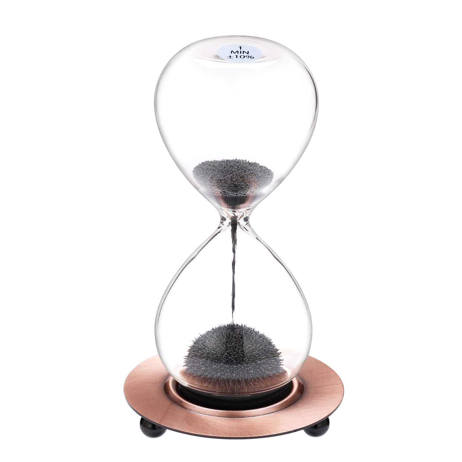 1 Minute Magnetic Sand Timer - Large Gray Iron Powder Sand Clock with Metal Base, Hand-Blown Hourglass for Office Desk & Home Decor | Perfect for Time Management, Games, Meditation & Kitchen Use