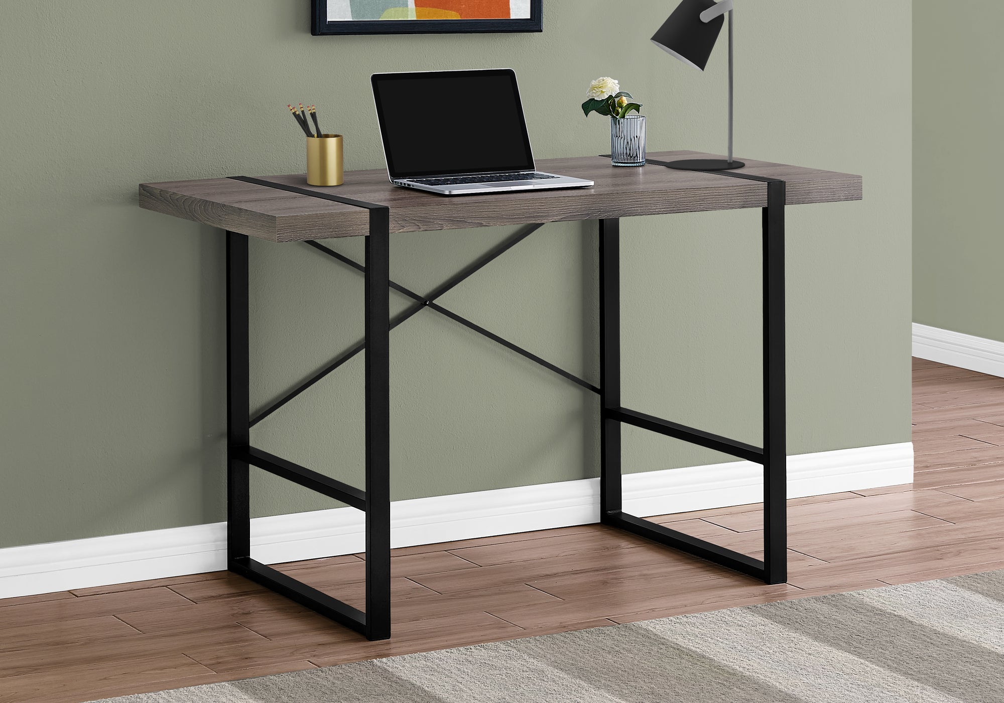 48-Inch Computer Desk with Black Metal Frame in Dark Taupe - Perfect for Home Office, Gaming Setup & Small Workspaces