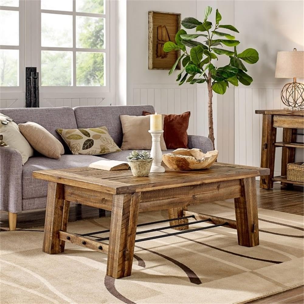 BOWERY HILL 48 Inch Industrial Brown Wood Coffee Table - Rustic Modern Living Room Furniture for Home Decor, Farmhouse Style Center Table with Metal Frame