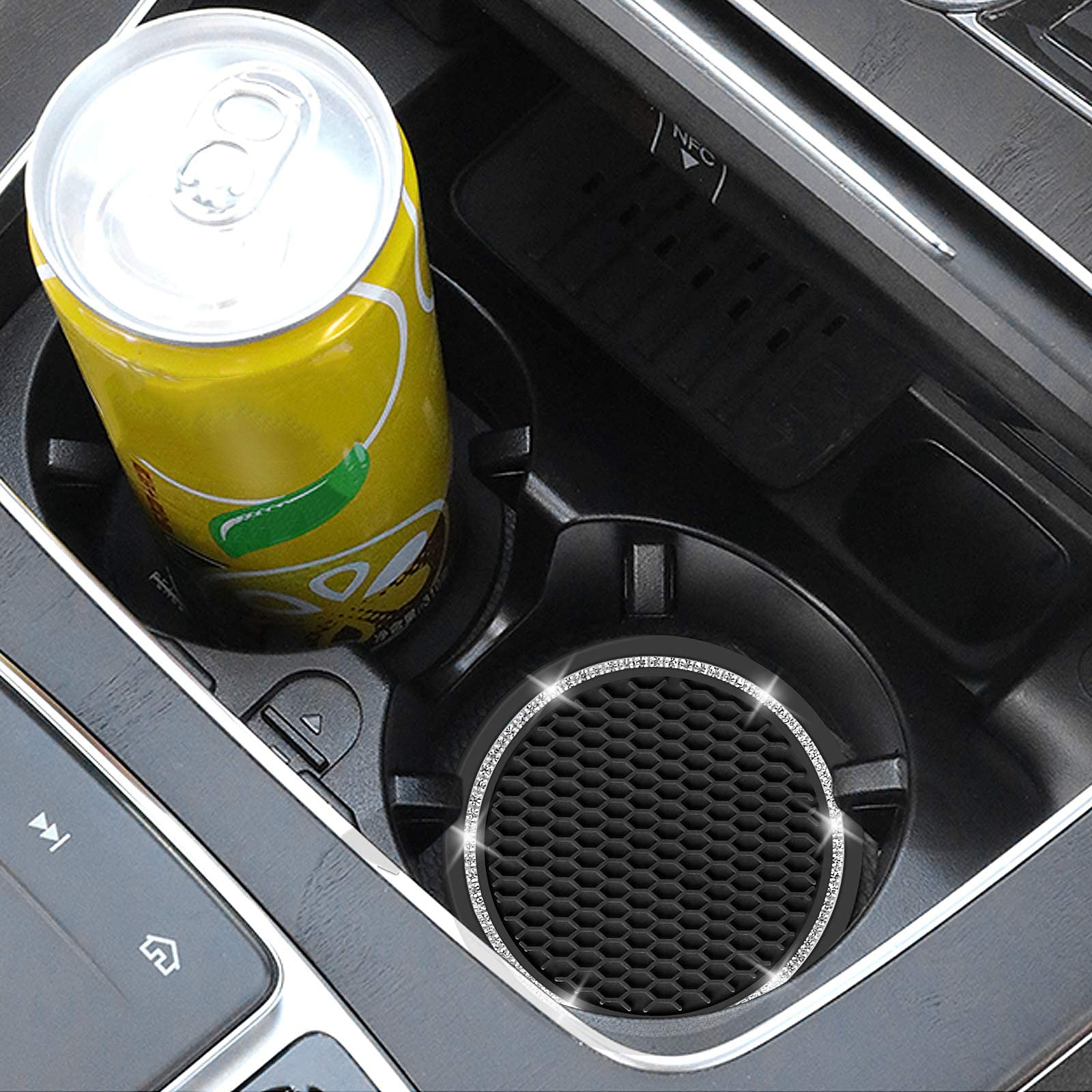 Premium 4-Pack Universal Car Coasters - Crystal Rhinestone Cup Holder Coasters for Cars, 2.75