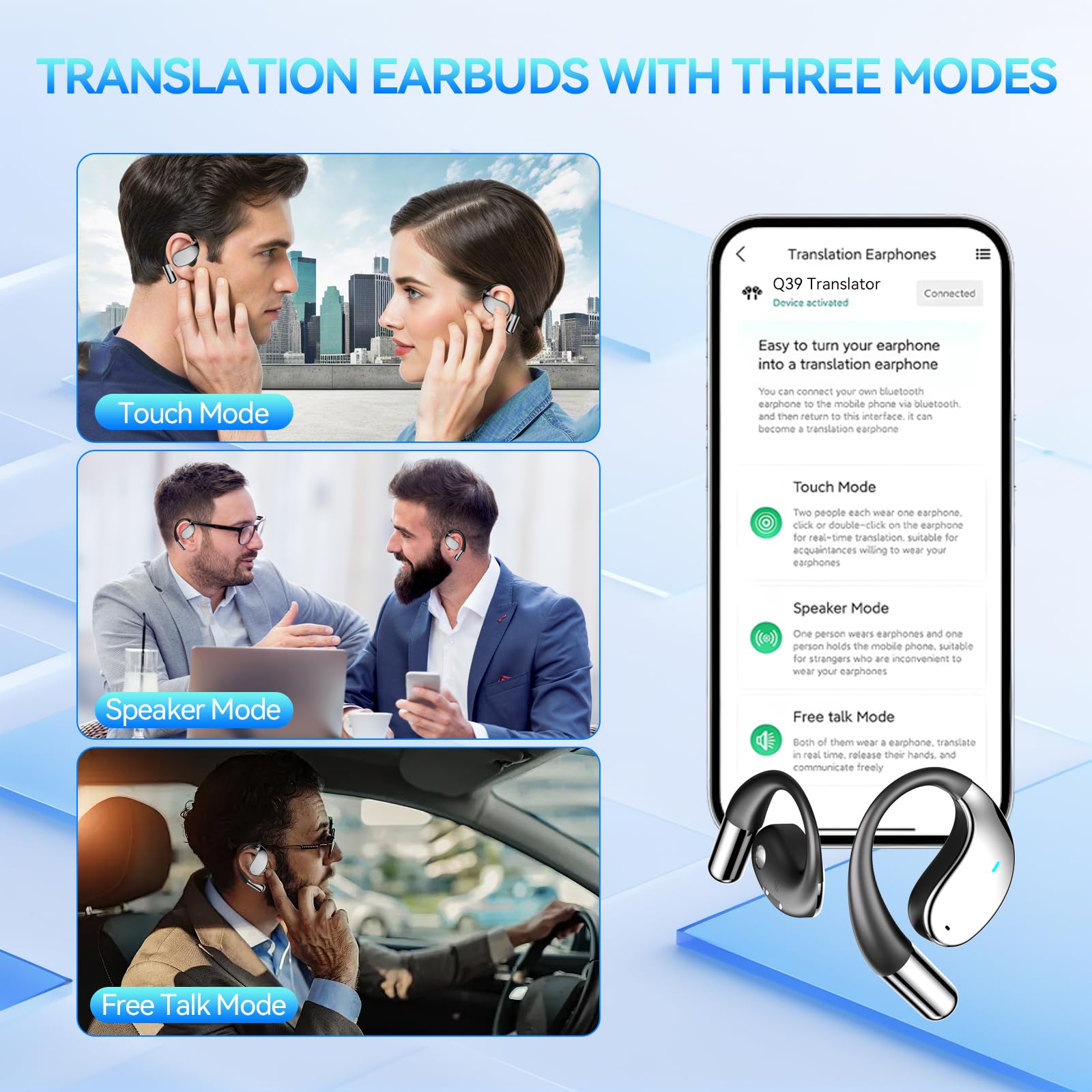 3-in-1 AI Translator Earbuds with Real-Time 150 Language Translation for iOS & Android - Perfect for Travel, Business Meetings & Language Learning