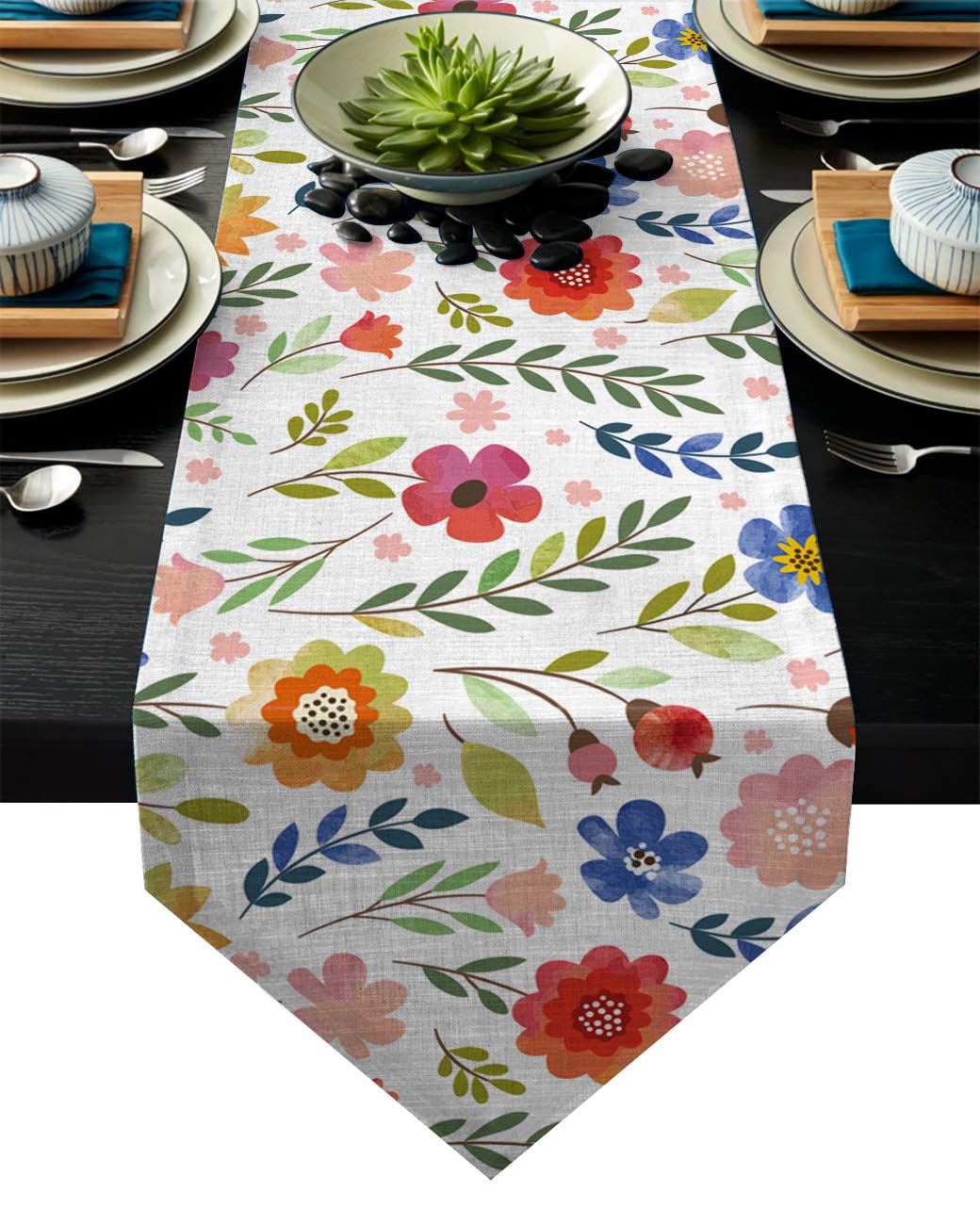 Libaoge Floral Table Runner - 16x72 Inch (41x183cm) Decorative Dining Table Scarf & Dresser Cover for Home, Wedding, Party Decor - Elegant Wall Sticker & Conference Table Accessory