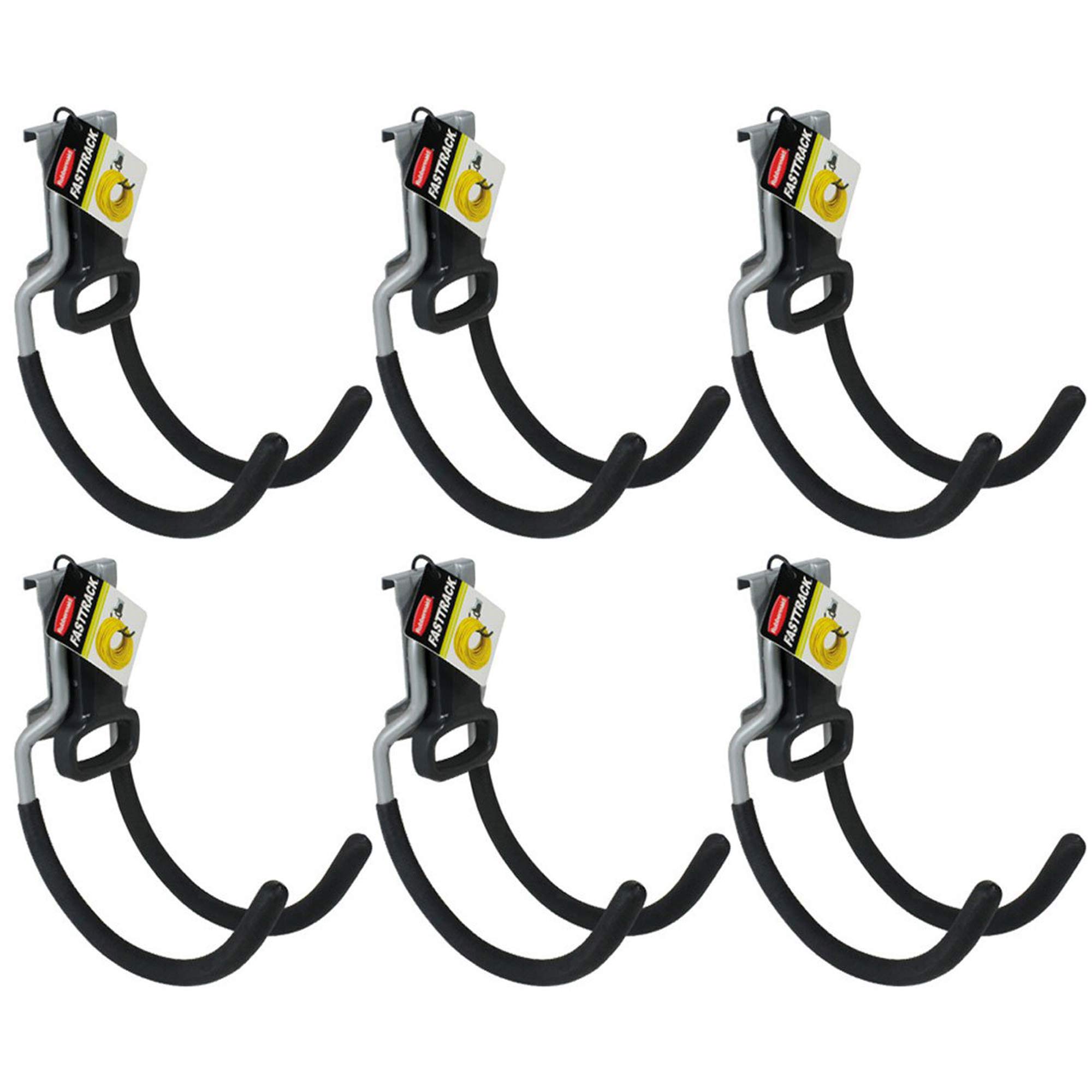 Rubbermaid FastTrack Wall Mounted Garage Hooks - Heavy Duty Utility Hooks for Organizing Tools, Sports Gear & Garden Supplies (6 Pack, Satin Nickel) - Perfect for Garage, Shed & Workshop Storage Solutions