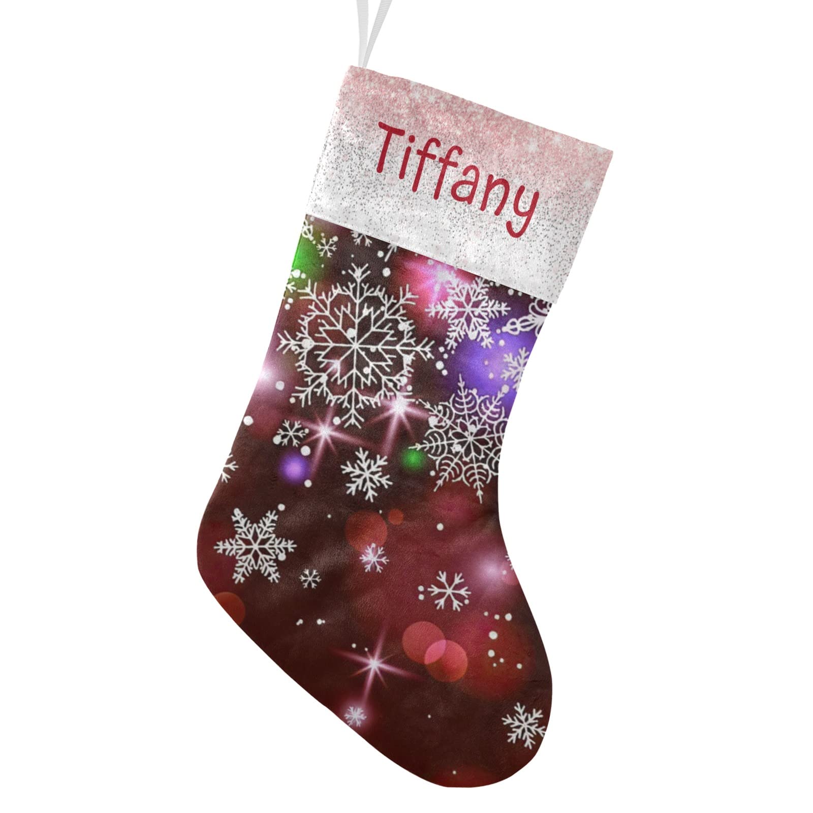 Personalized Red Christmas Stockings with White Snowflakes - Custom Name Embroidery for Family Holiday Decorations - 17.52 x 7.87 Inch Xmas Gift Stocking - Perfect for Fireplace Mantel, Christmas Tree Decor & Holiday Gift Exchange