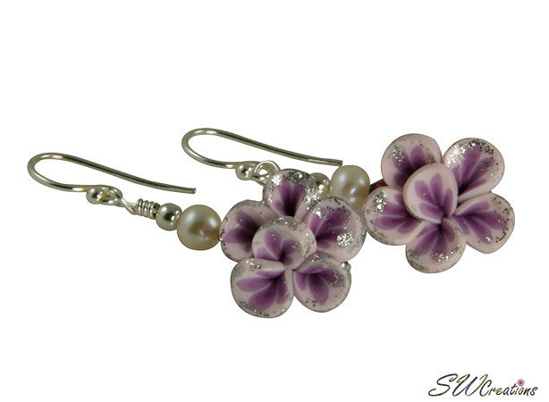 Glistening Purple Flower Pearl Earrings for Women - Elegant Dangle Drop Earrings for Wedding, Party & Special Occasions