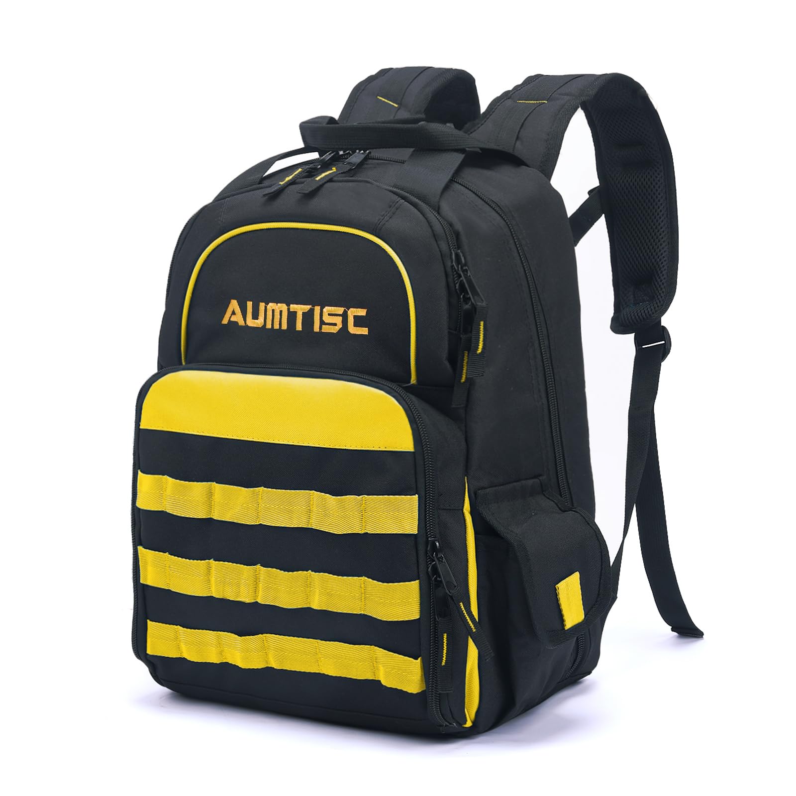 Heavy-Duty Tool Backpack for Men - AUMTISC Construction Work Bag with Multiple Pockets for Electricians, HVAC Techs & Repairmen | Durable Yellow Tool Storage Organizer | Perfect for Job Sites, Industrial Work & Home Repairs