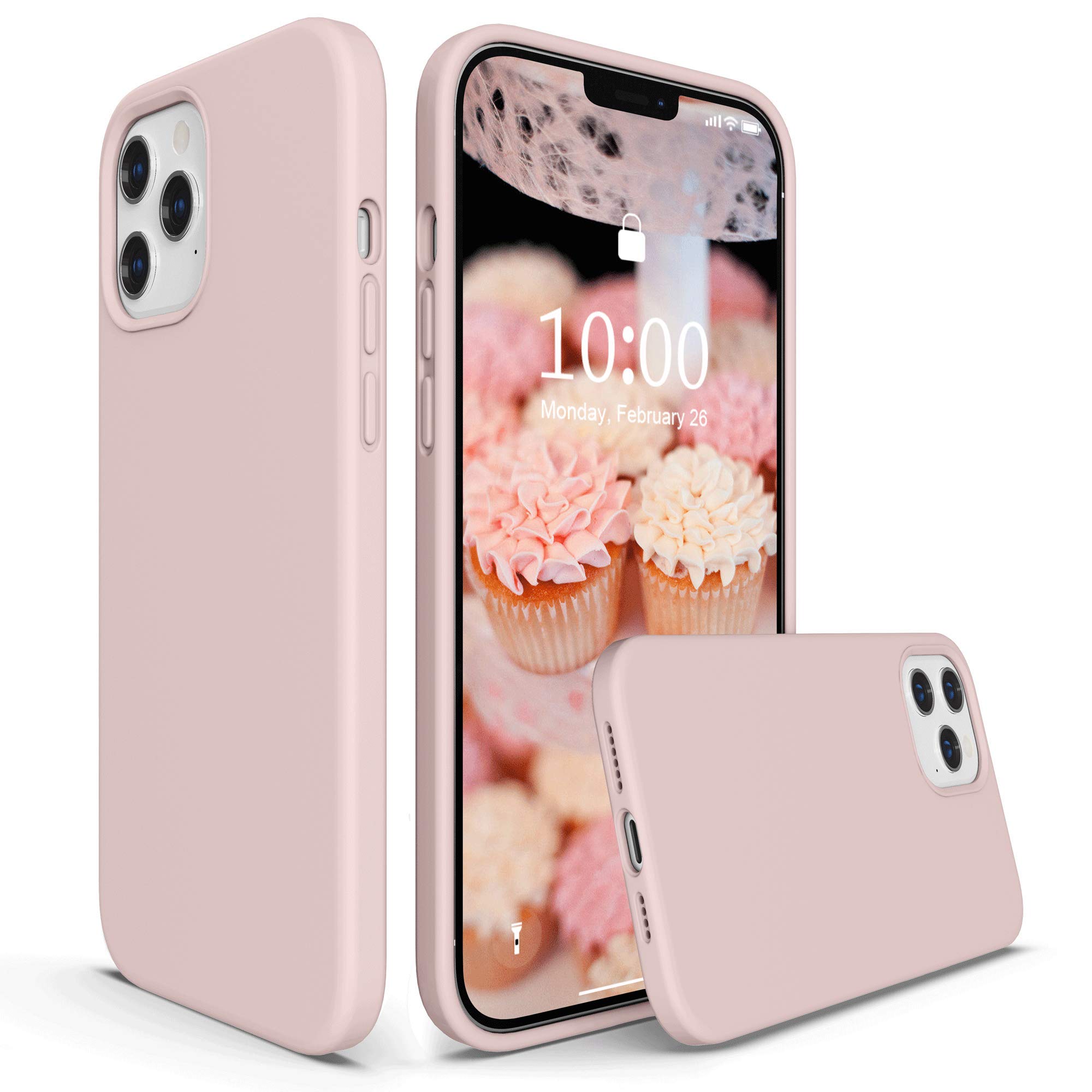 SURPHY Liquid Silicone Case for iPhone 12 Pro Max 6.7 Inch - Shockproof Protective Phone Cover with Microfiber Lining (Pink) | Perfect for Work, Travel & Everyday Use