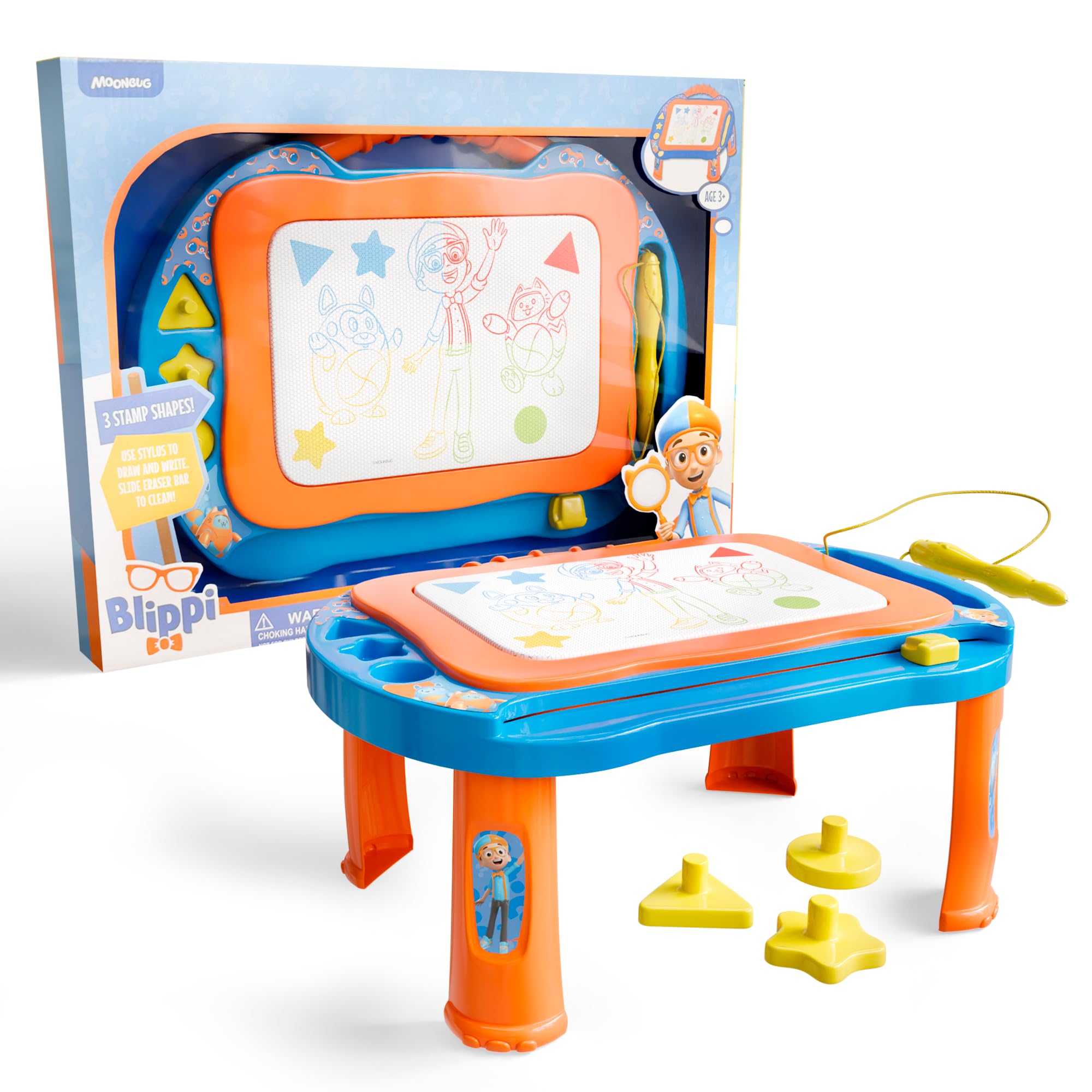 Blippi Magnetic Drawing Board for Kids - LCD Writing Tablet with Stand, Pen & Stamps - Educational Learning Toy for Toddlers 3+ Years - Perfect for Home, Travel & Preschool Activities