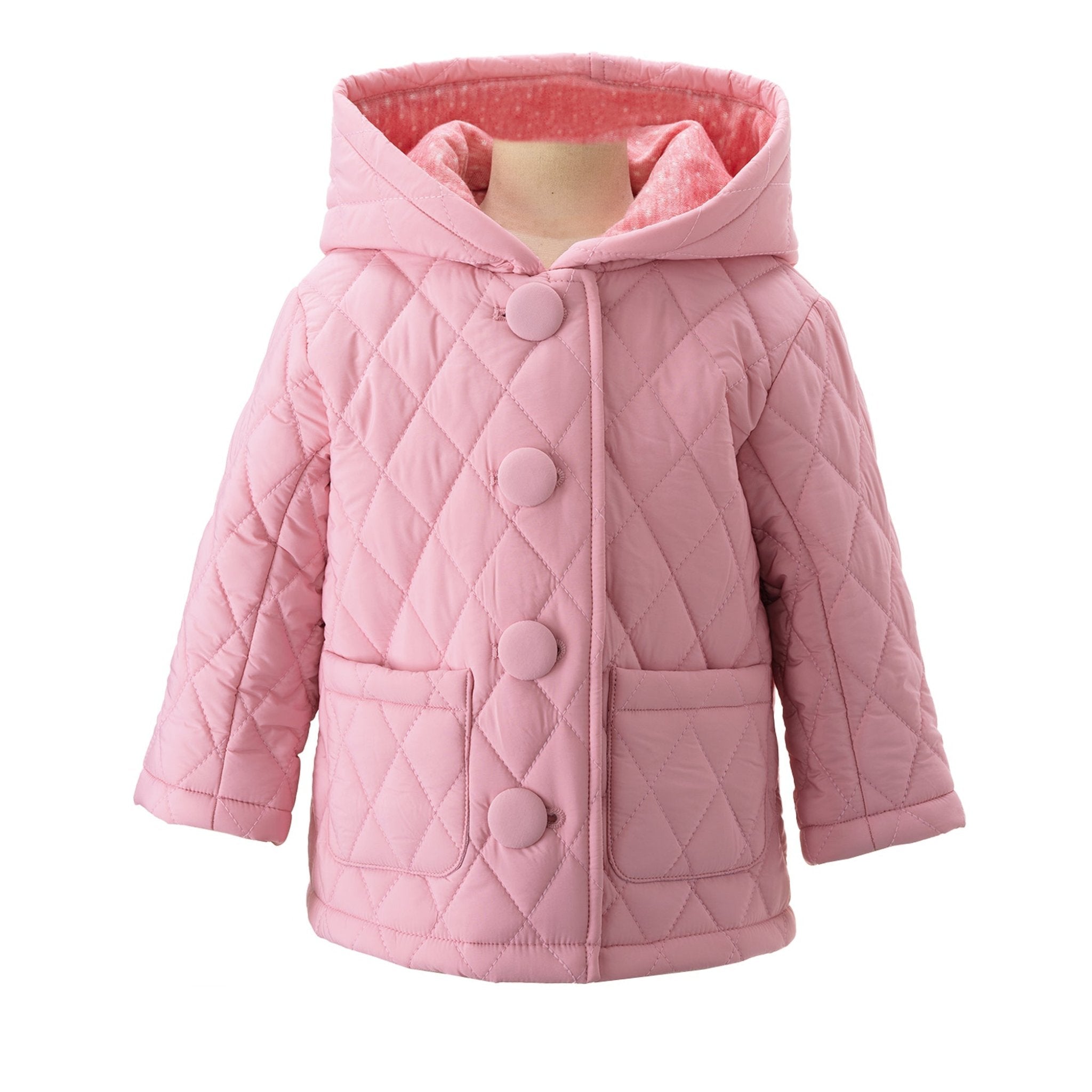 Pink Quilted Hooded Jacket for Baby Girls - Soft & Warm Winter Outerwear for Toddlers - Perfect for Playdates, Park Outings & Family Photos