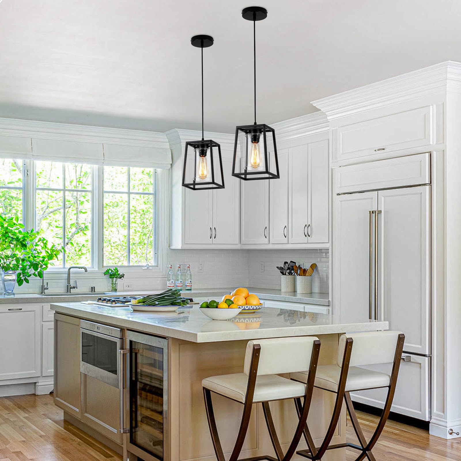 Black Farmhouse Pendant Lights with Clear Glass Shade - 1-Light Linear Chandelier for Kitchen Island, Dining Room, Entryway, and Modern Farmhouse Decor