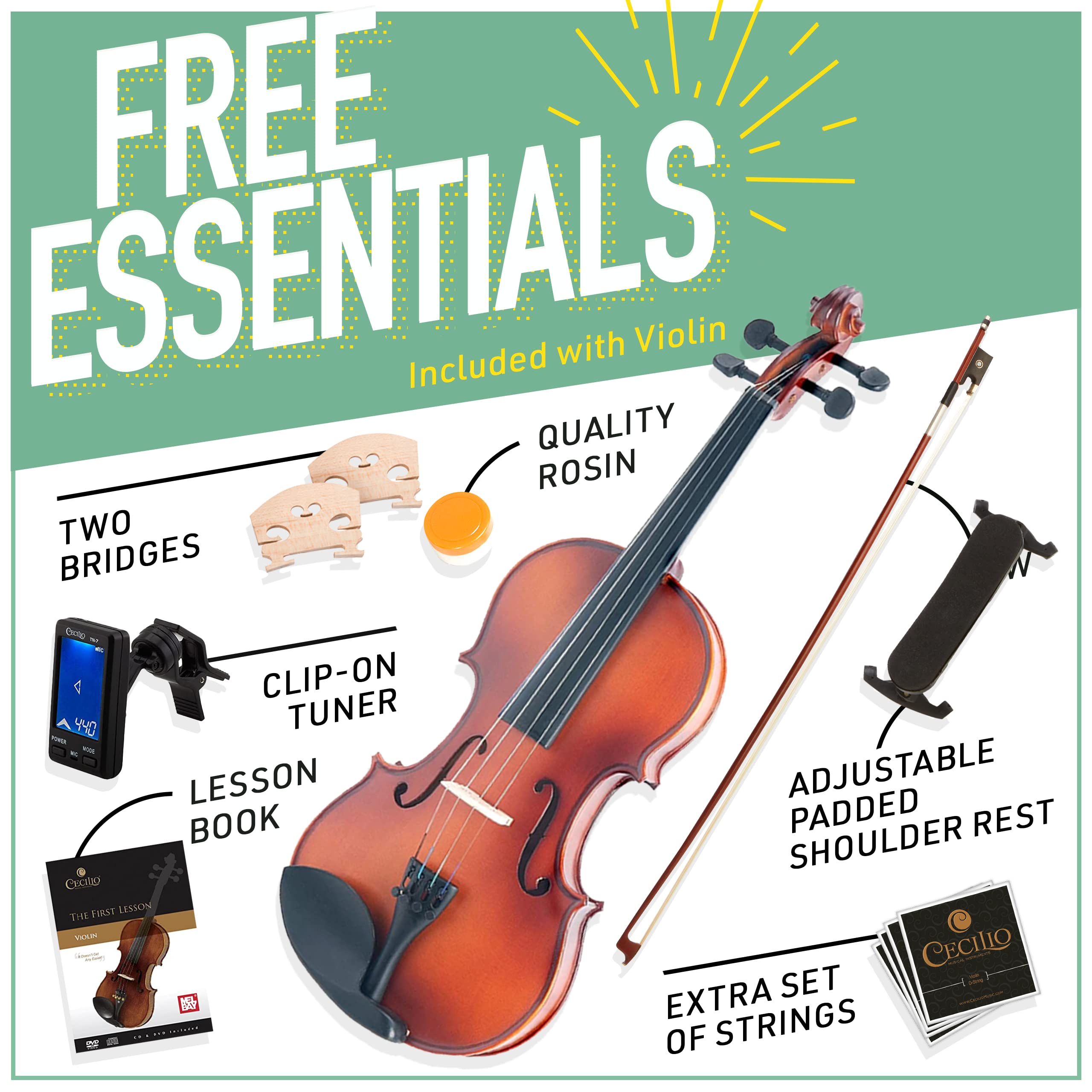 Mendini by Cecilio MV300 1/4 Size Satin Antique Violin Kit for Kids & Adults - Beginner & Student Violin with Case, Bow, Extra Strings, Tuner & Lesson Book - Perfect for Music Lessons, Practice & Performances - Stringed Musical Instrument
