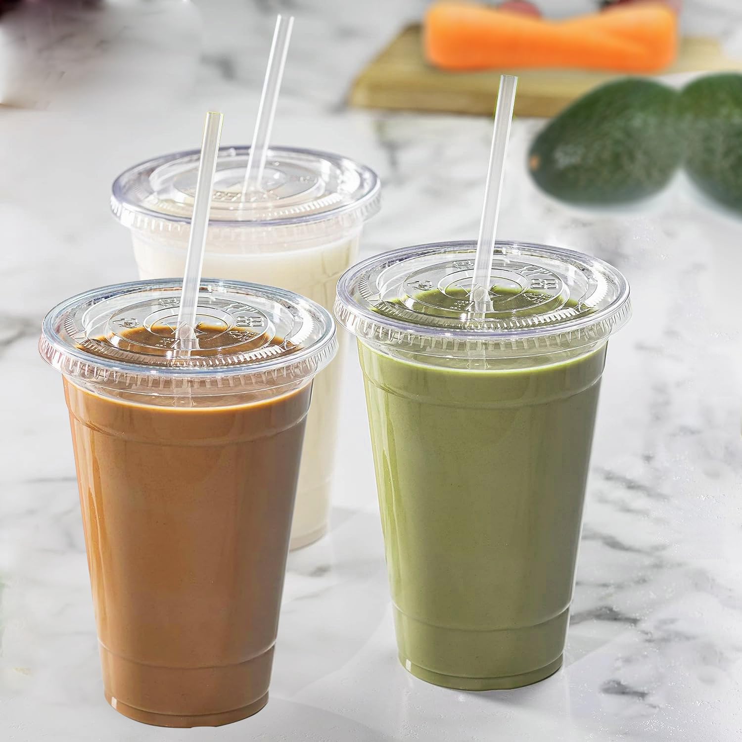 16 oz Clear Plastic Cups with Lids and Straws - 100 Sets (100 Cups, 100 Flat Lids, 100 Straws) | Disposable Iced Coffee Cups for Parties, Picnics, and Takeout Drinks