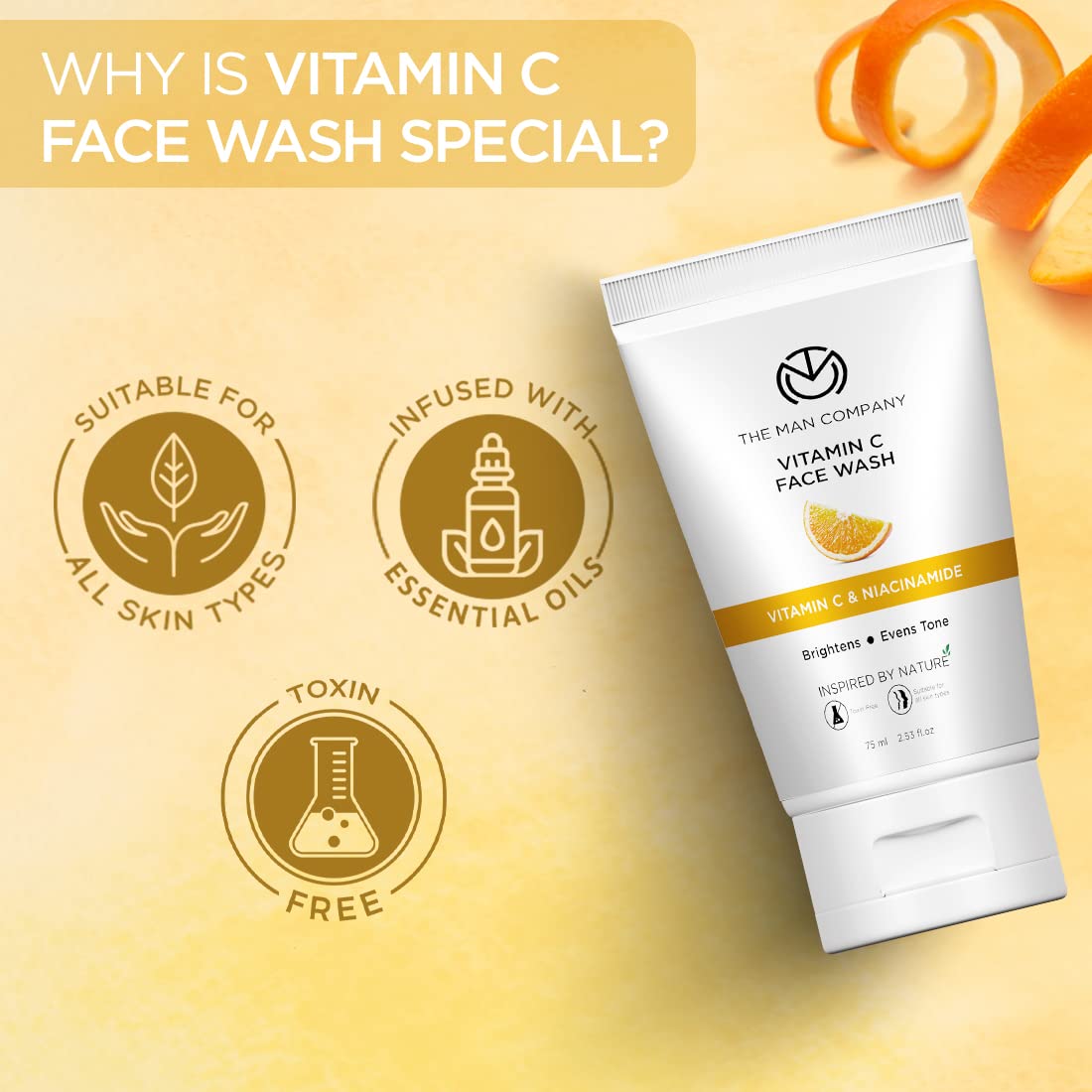 The Man Company Ultimate Face Wash Duo - Charcoal & Vitamin C Face Wash for Men (75ml) | Oil-Free, Blackhead Removal & Instant Glow | All Skin Types | Daily Skincare Routine & Travel Essential