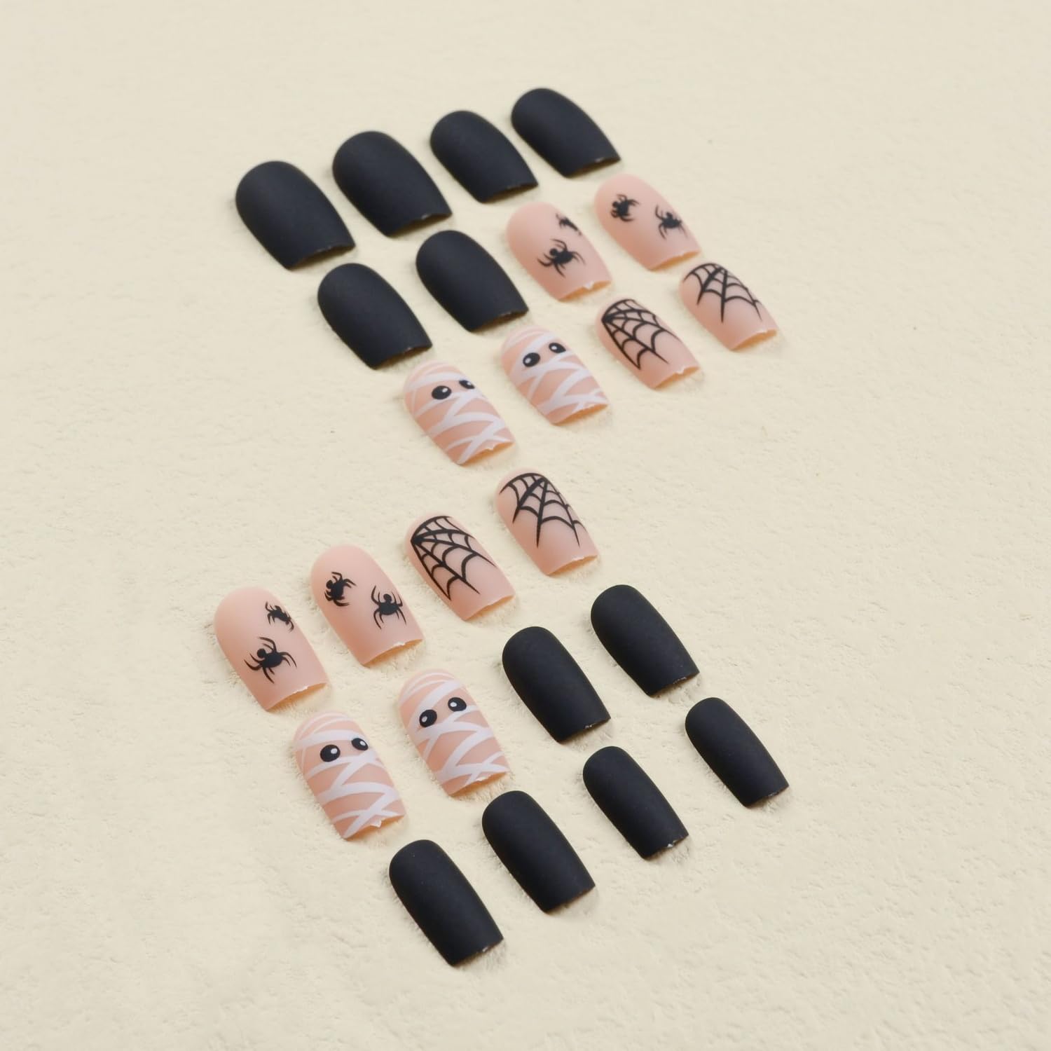**Halloween Press-On Nails Short Square Fake Nails with Spider Web Design - Matte Acrylic False Nails for Women & Girls - Perfect for Halloween Parties, Costumes, and Spooky Nail Art**