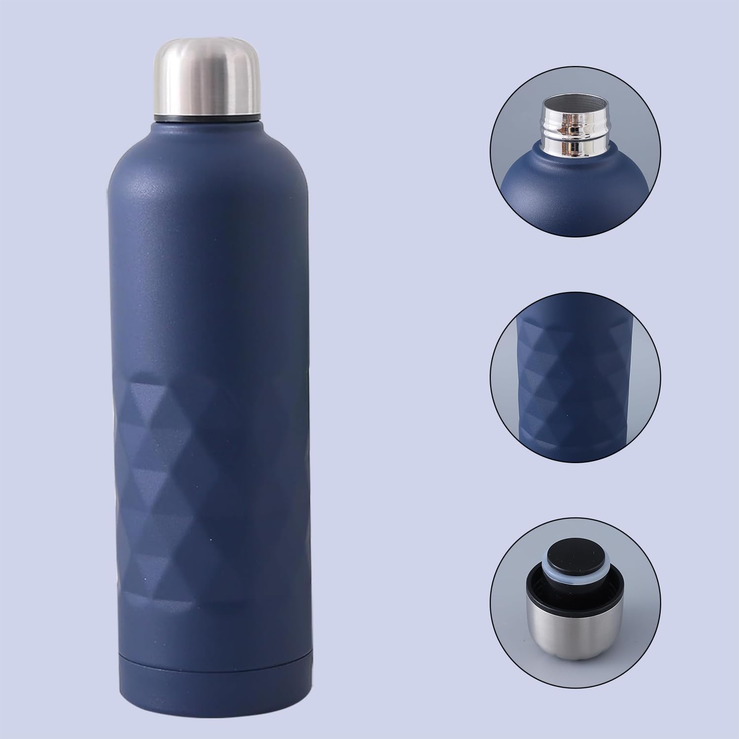 Kuber Industries 4-Pack Vacuum Insulated Stainless Steel Water Bottles - 750ml, Leakproof, BPA-Free, Rustproof - Keeps Hot & Cold for 24 Hours - Perfect for Gym, Hiking, Office & Outdoor Activities - Dark Blue