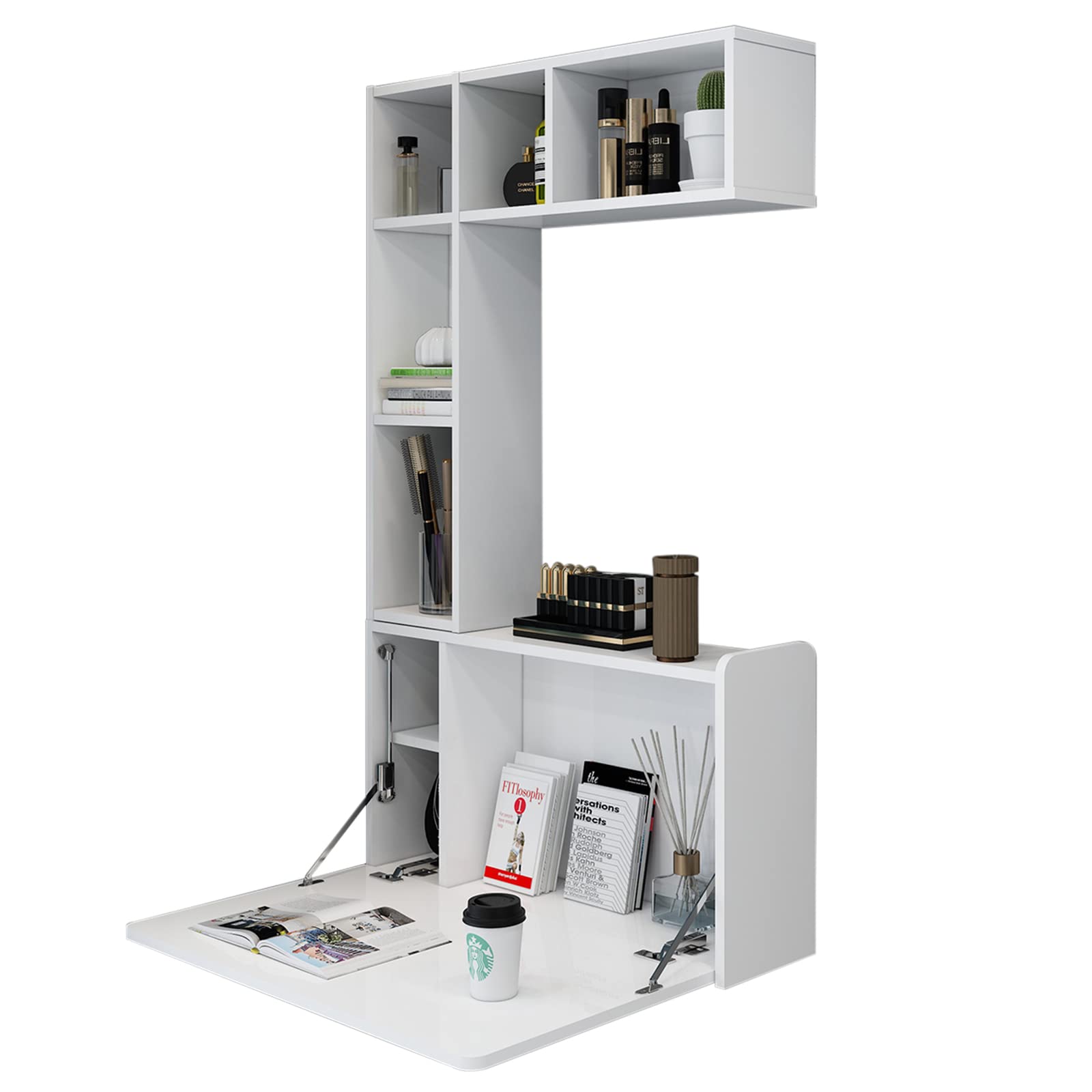 Floating Wall Desk with Folding Design - Space Saving White Desk for Small Rooms, Home Office & Dorm | Easy Installation & Modern Style