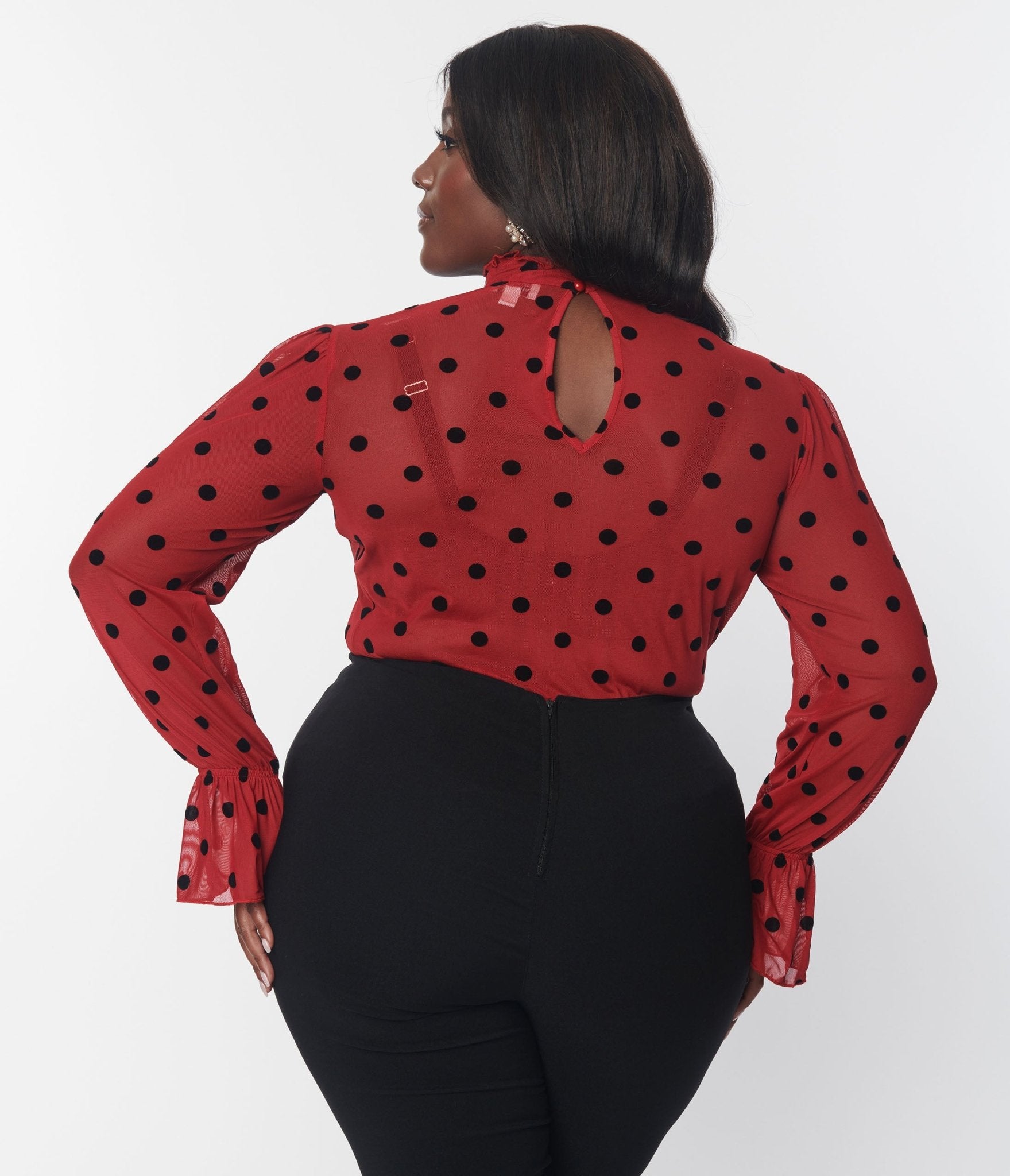 Vintage Burgundy & Black Polka Dot Donna Blouse - Retro 1950s Style Women's Top for Casual Wear & Special Occasions