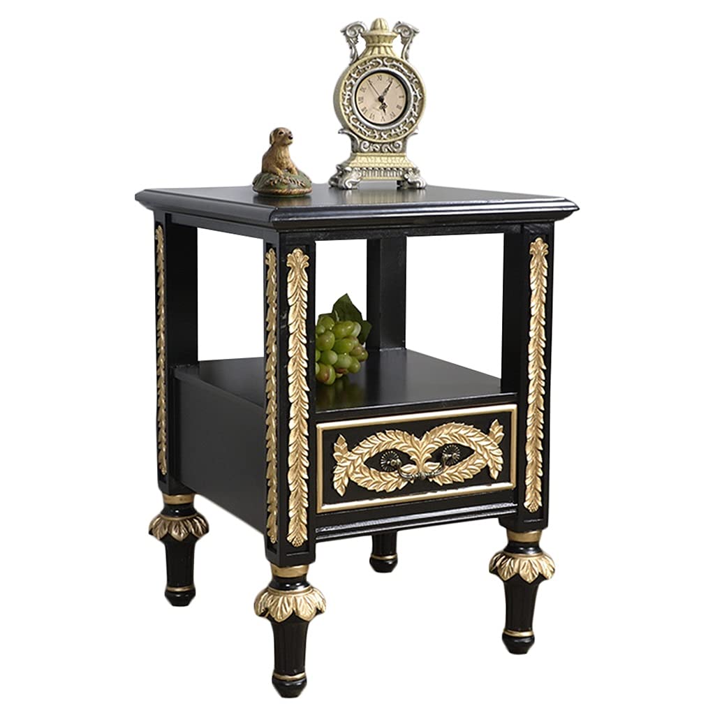 Vintage Farmhouse Nightstand with Drawers - Retro Bedside Table for Bedroom & Living Room, Black Finish, 23.6