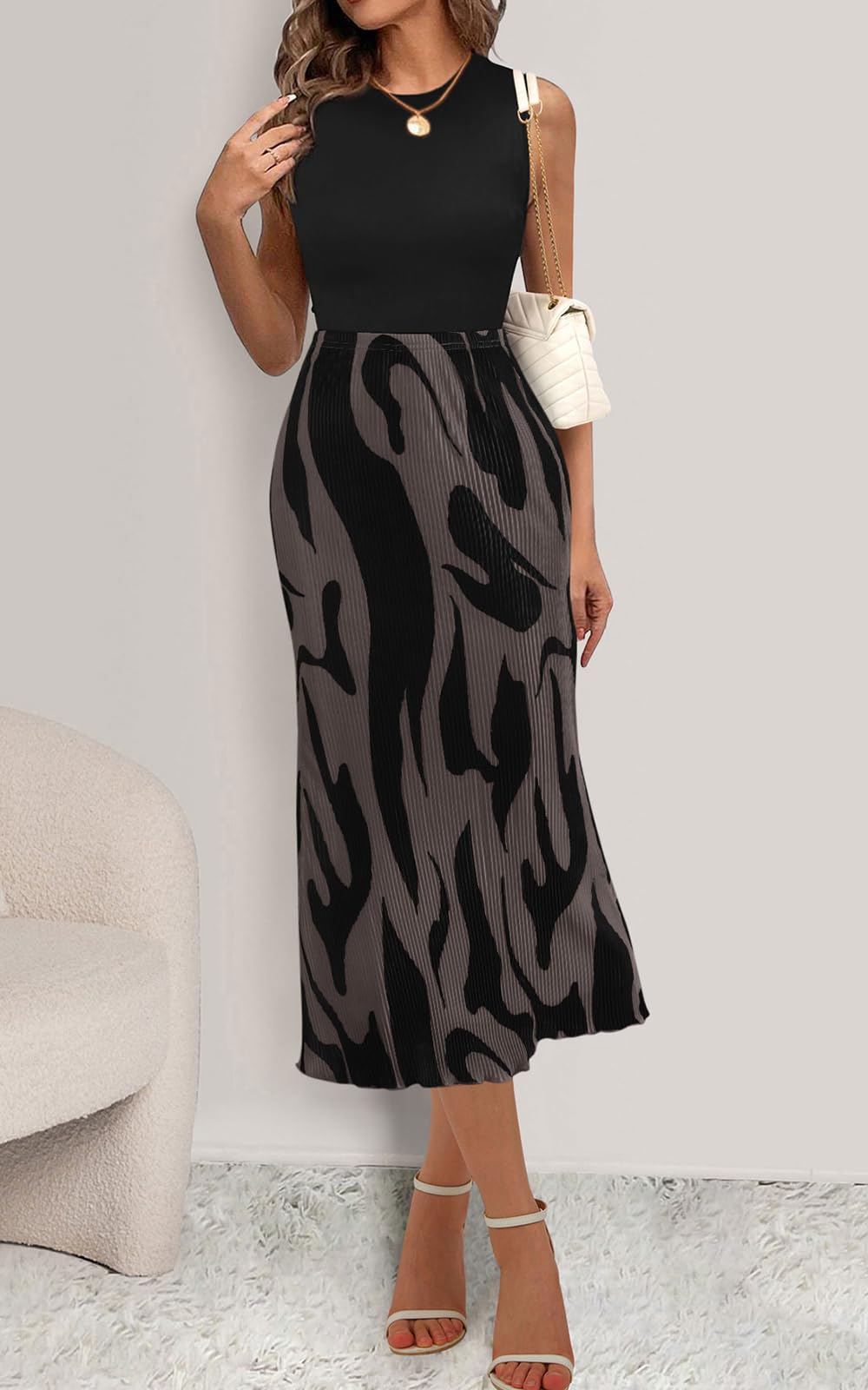 PRETTYGARDEN Women's High Waist Floral Print A-Line Pleated Midi Skirt - Trendy Summer 2025 Long Skirt for Casual Outings, Beach Vacations & Date Nights