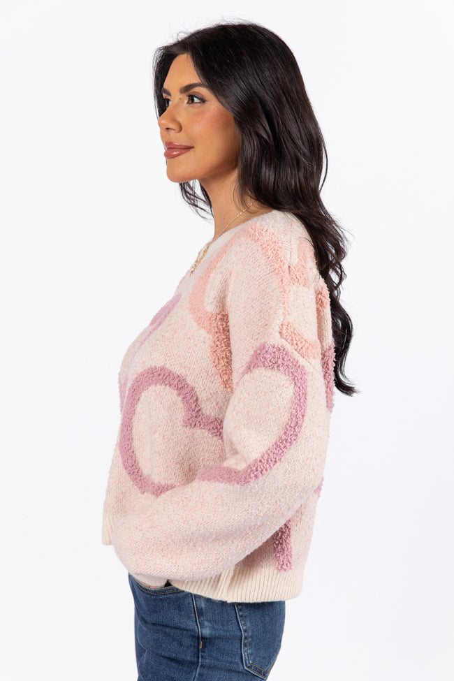 Love Again Mauve Multi Fuzzy Heart Sweater - Cozy Knit Pullover for Women | Valentine's Day Outfit, Date Night, Casual Winter Wear | FINAL SALE