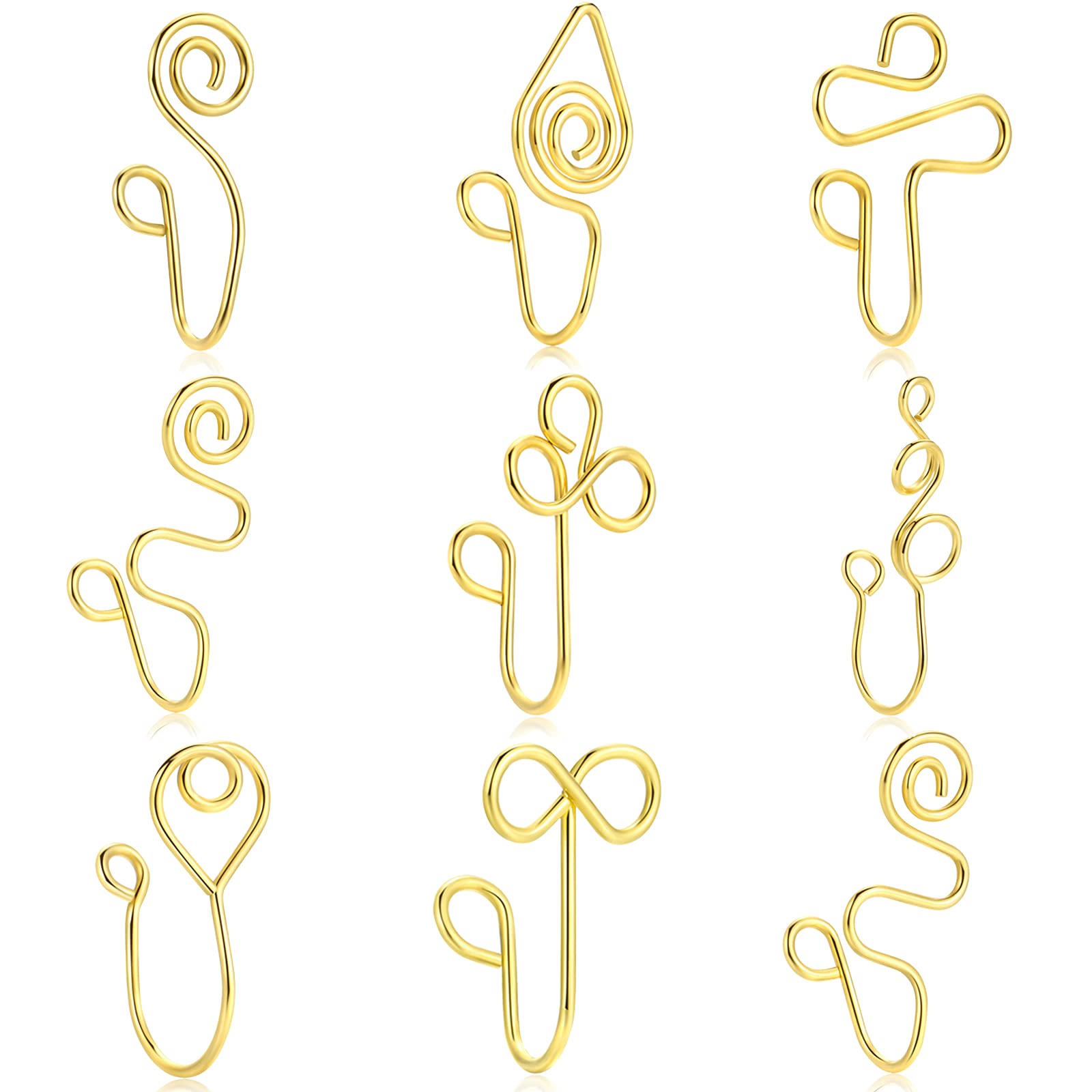9PCS African Gold Nose Cuff Set - Non Piercing Clip On Nose Rings, Fake Nose Jewelry for Women & Girls - Perfect for Festivals, Parties & Boho Fashion Accessories