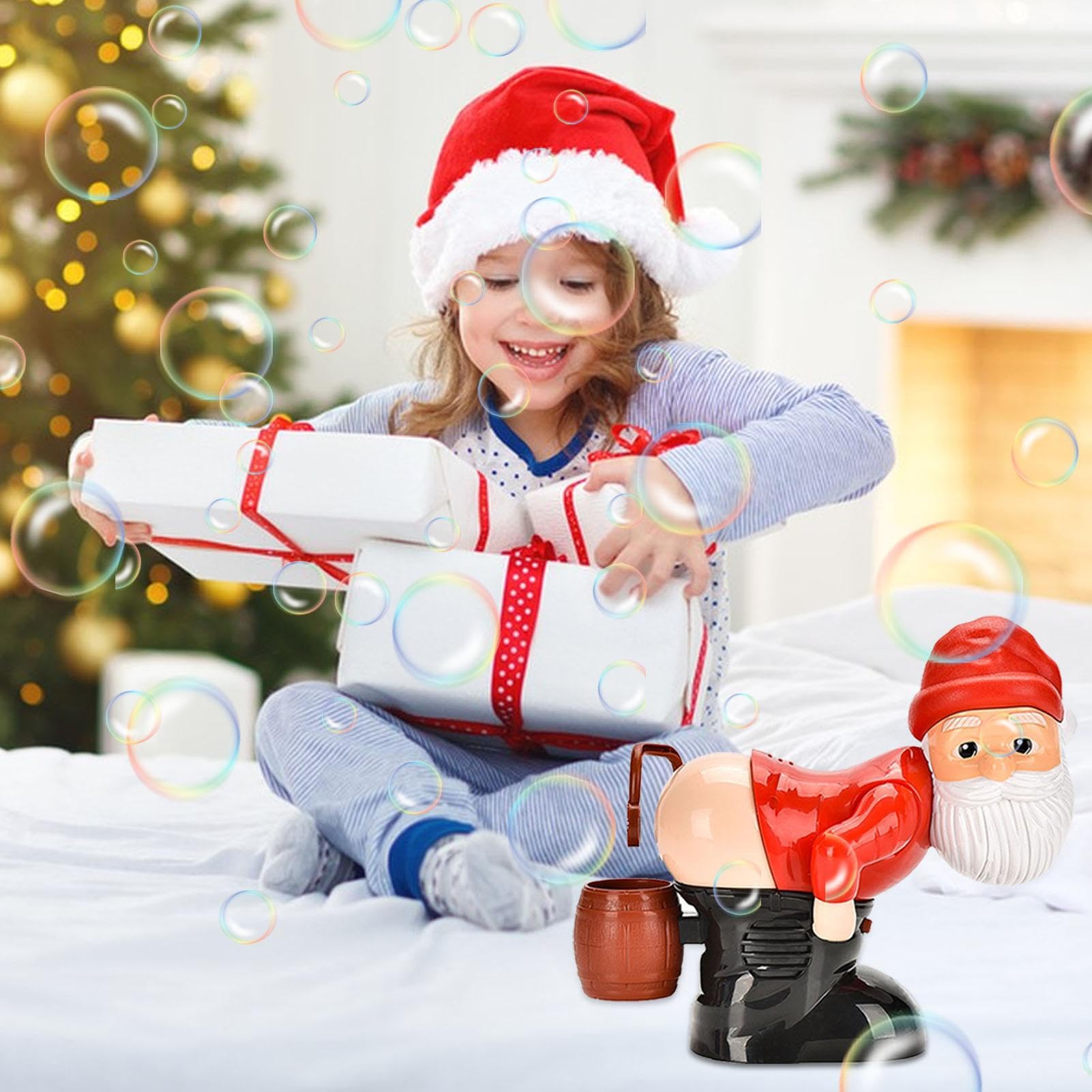 Santa Fart Bubble Blower Machine - Automatic Bubble Maker with LED Lights & Music, Fun Christmas Toy Gift for Kids & Adults - Perfect for Parties, Holidays & Outdoor Play