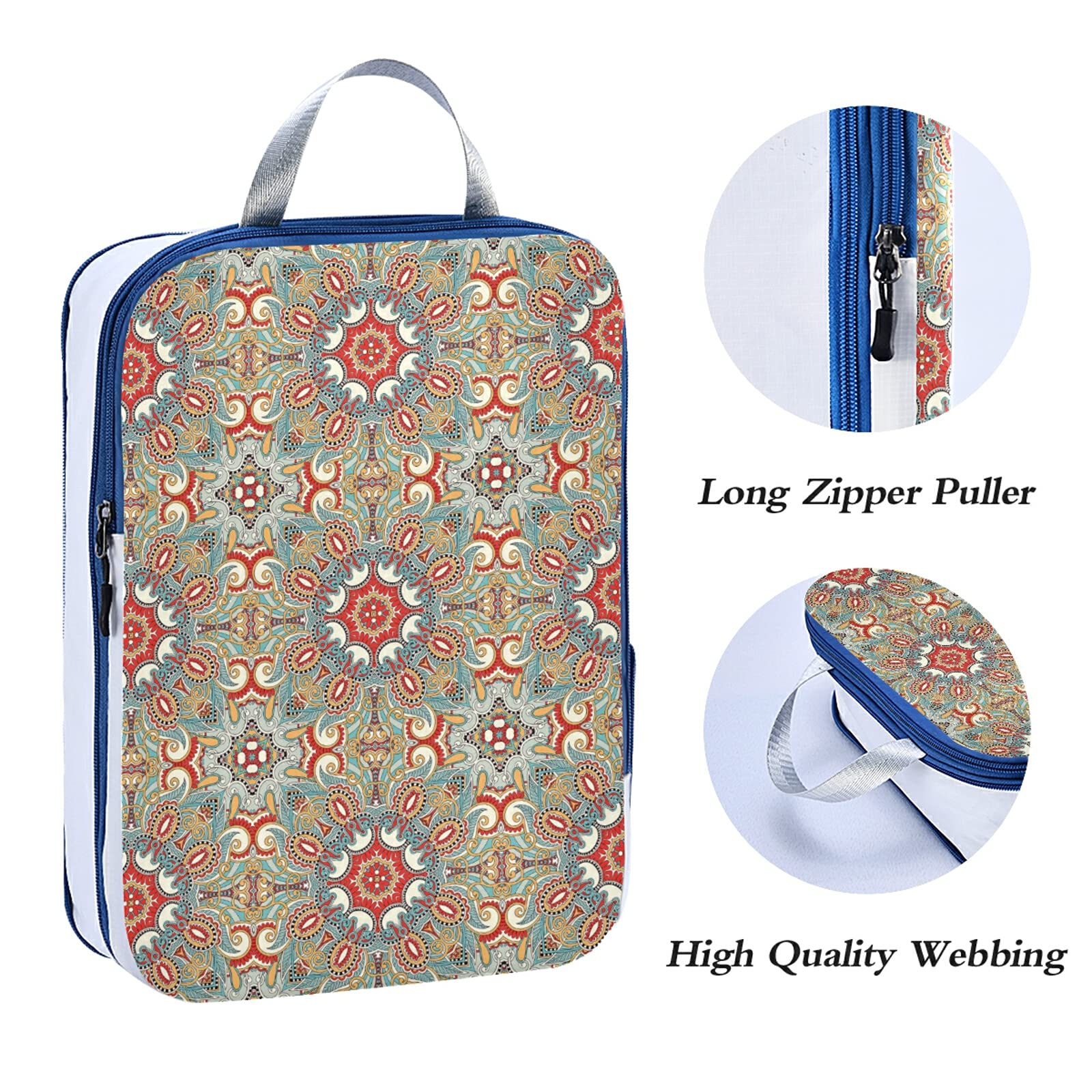 3-Pack Waterproof Floral Paisley Travel Packing Cubes - Oxford Cloth Check Pattern Toiletry Organizer Storage Bags for Suitcases, Carry-Ons & Weekend Getaways