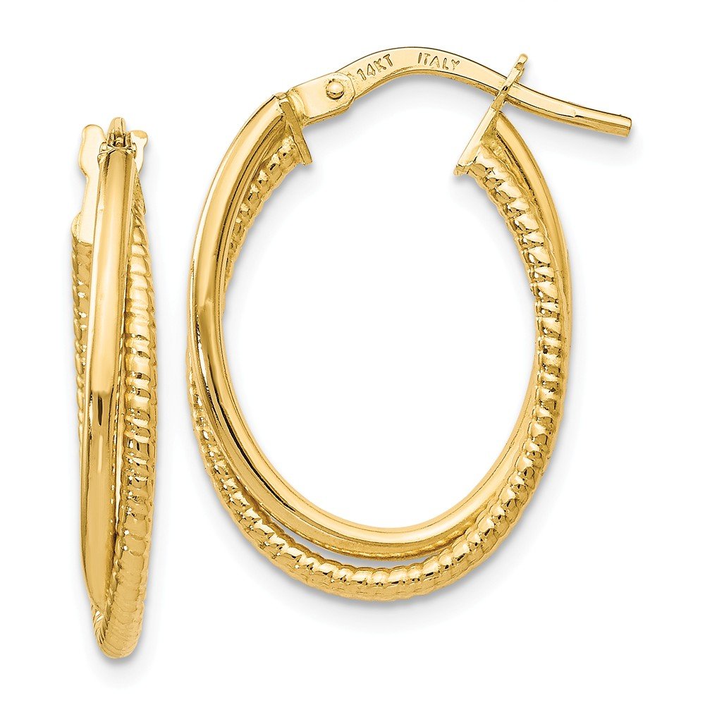 14K Gold Polished Textured Oval Hoop Earrings for Women - Elegant Everyday Jewelry Gift for Her - Perfect for Office, Date Night & Special Occasions