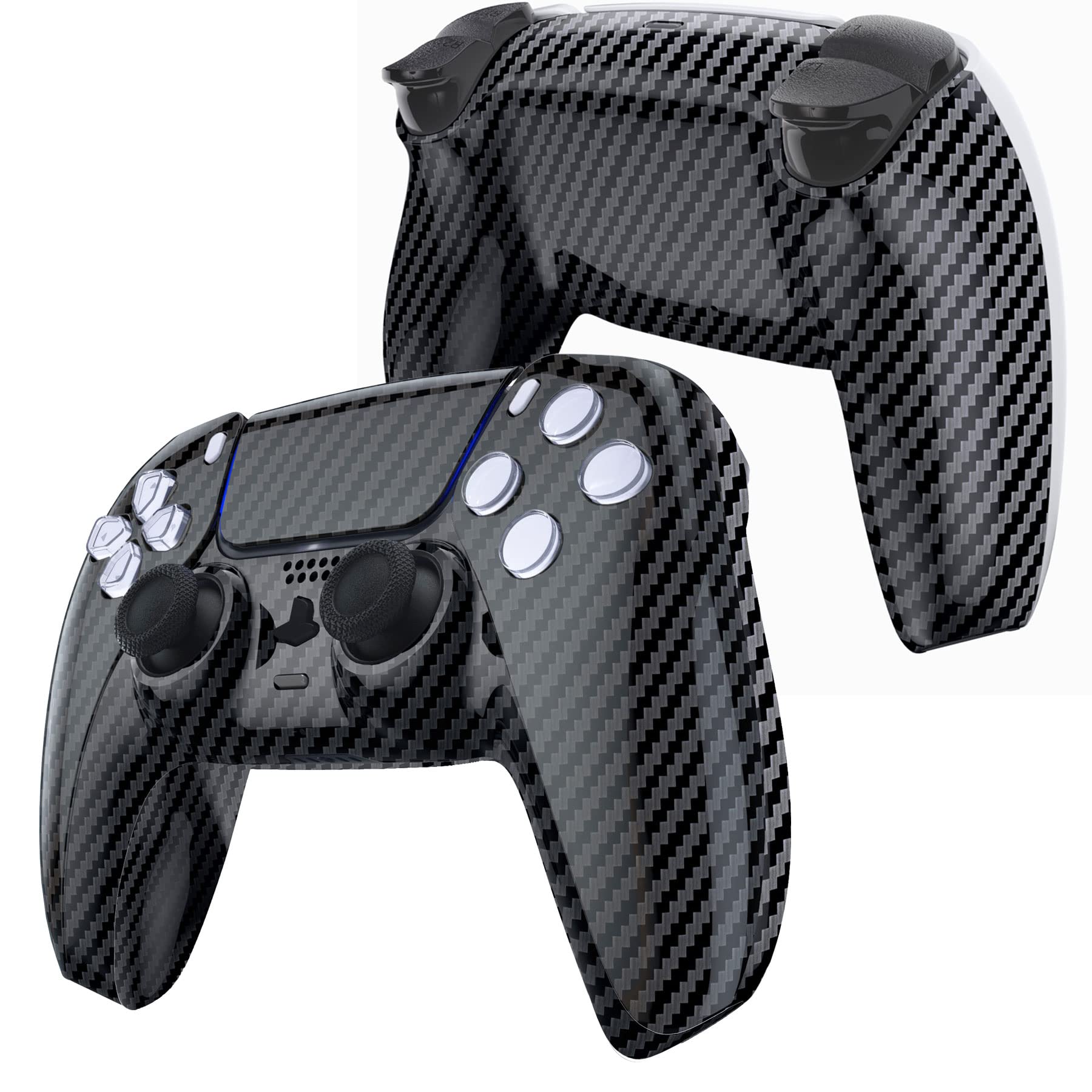 eXtremeRate Graphite Carbon Fiber PS5 Controller Housing Shell Set - Front Cover, Touchpad, Decorative Trim & Bottom Shell for BDM-010/020/030 (Controller Not Included) | Premium Replacement Parts for Gaming & Customization