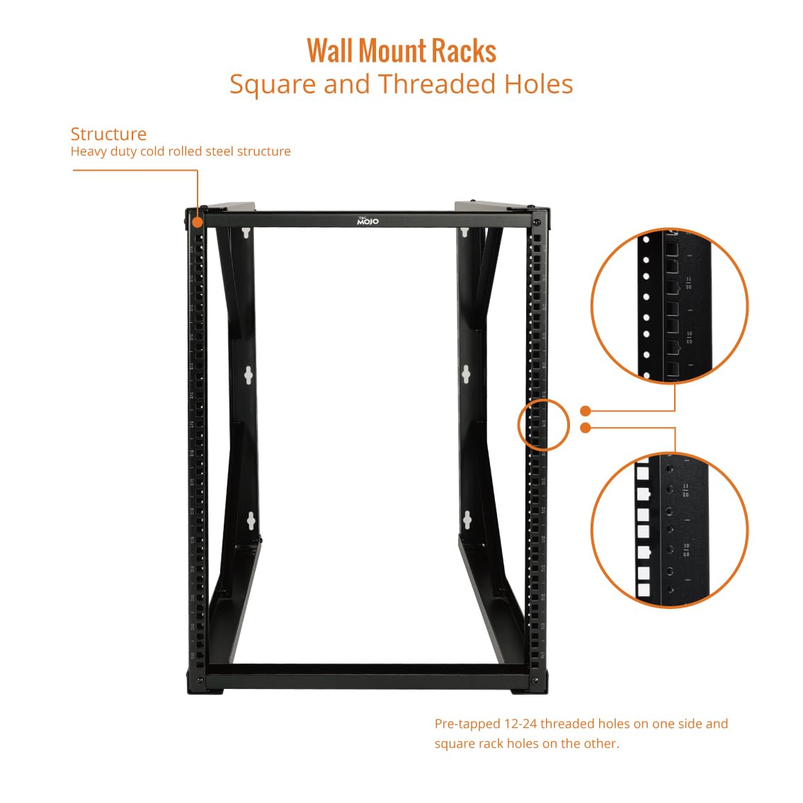 Tecmojo 15U Wall Mount Server Rack - 24.8 Inch Depth Open Frame Network Rack for 19 Inch IT, AV, Data & Home Equipment - Black - Perfect for Home Office, Data Centers & Network Closet Organization