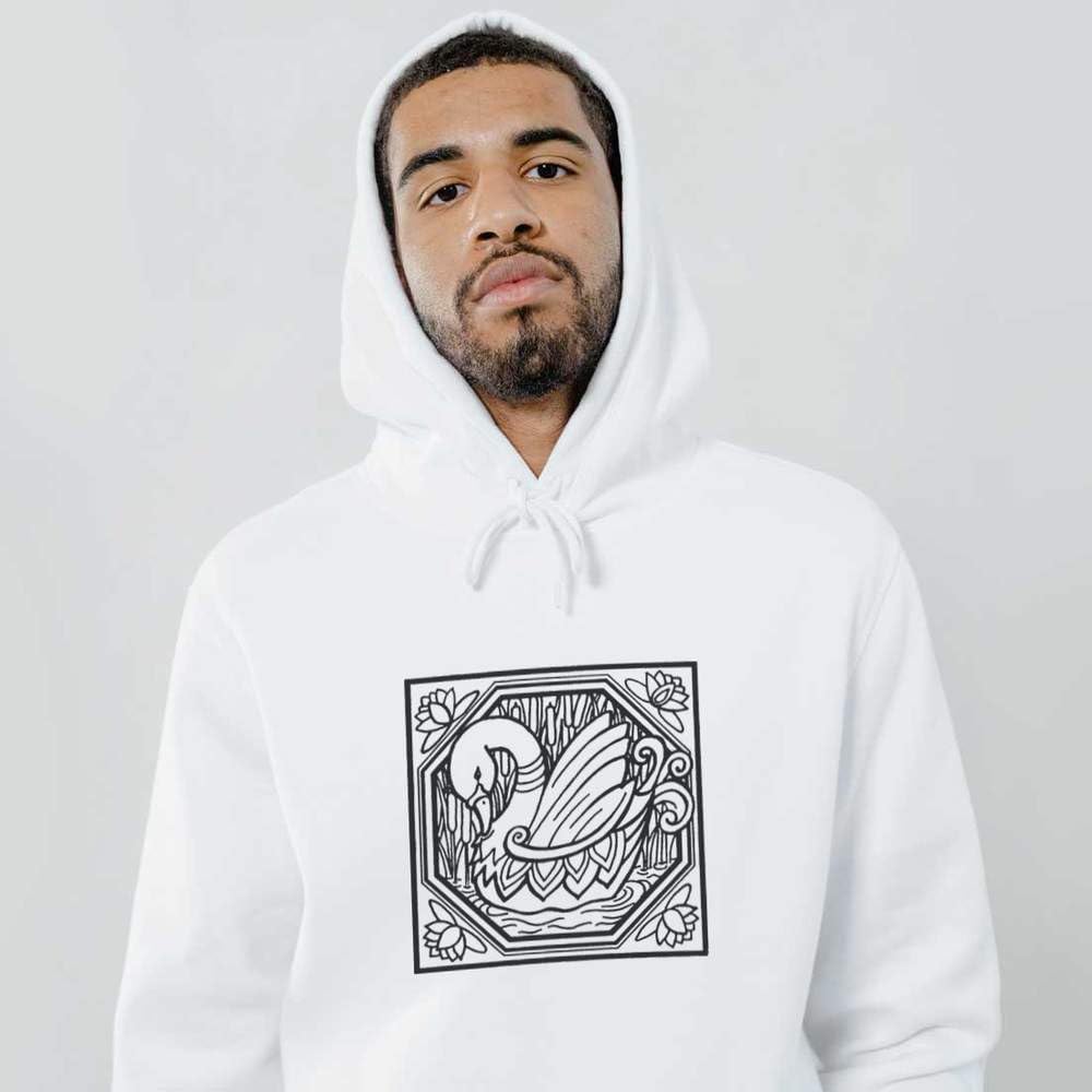 Azeeda Medium Square Swan Motif Hoodie for Women & Men - Soft Cotton Pullover Sweatshirt with Hood - Casual Streetwear for Everyday Wear, Outdoor Activities, and Lounge Comfort (HO00015966)