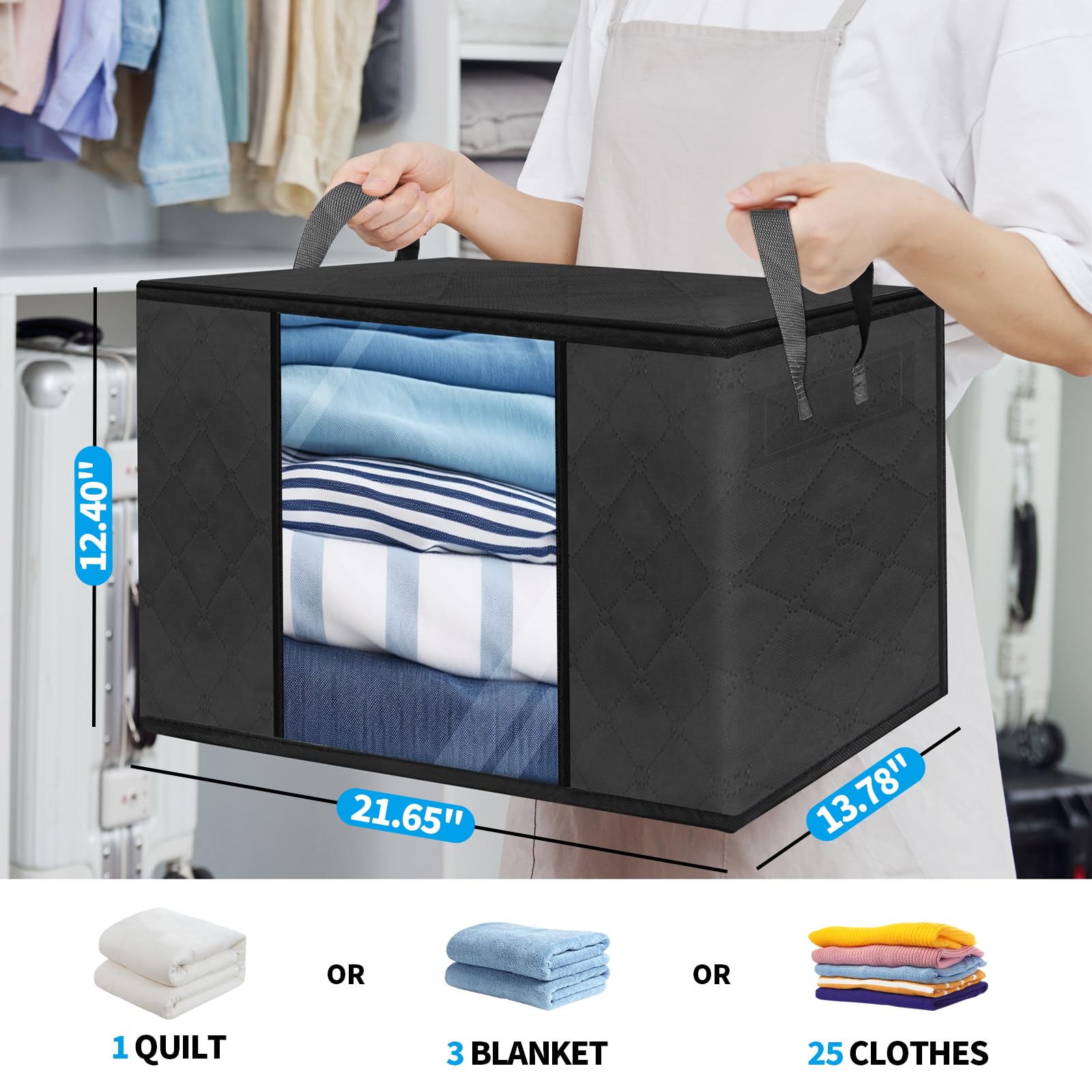 Vacuum Storage Bags for Clothes & Bedding - 8 Pack Foldable Space Saver Bags with Clear Window, Handles & Zippers | Closet Organizer Solution for Seasonal Clothing, Blankets & Comforters | Perfect for Home Organization, Moving & Travel Storage