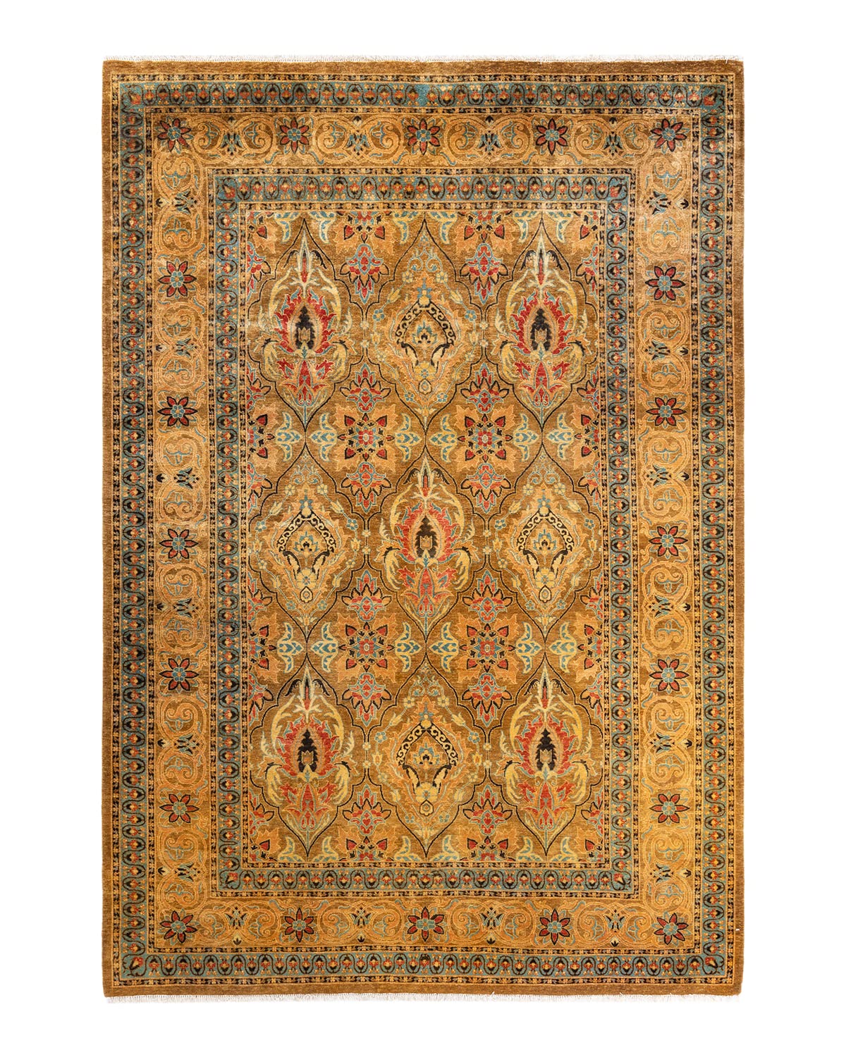 Handmade Wool Traditional Tribal Mogul Yellow 6x9 Area Rug - Solo Rugs One of a Kind Hand Knotted - Perfect for Living Room, Bedroom, or Office Decor