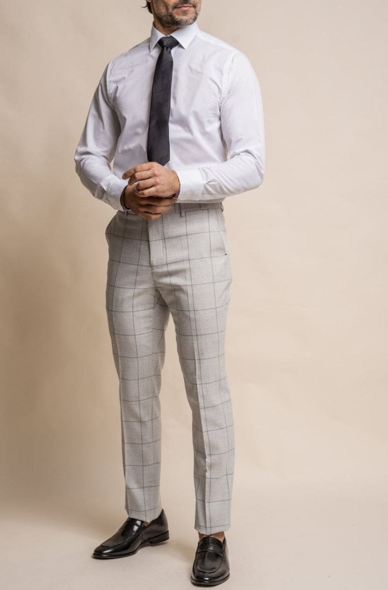Cavani Radika 3-Piece Light Gray Check Tweed Suit for Men - Formal Business Attire, Office Wear & Wedding Outfit