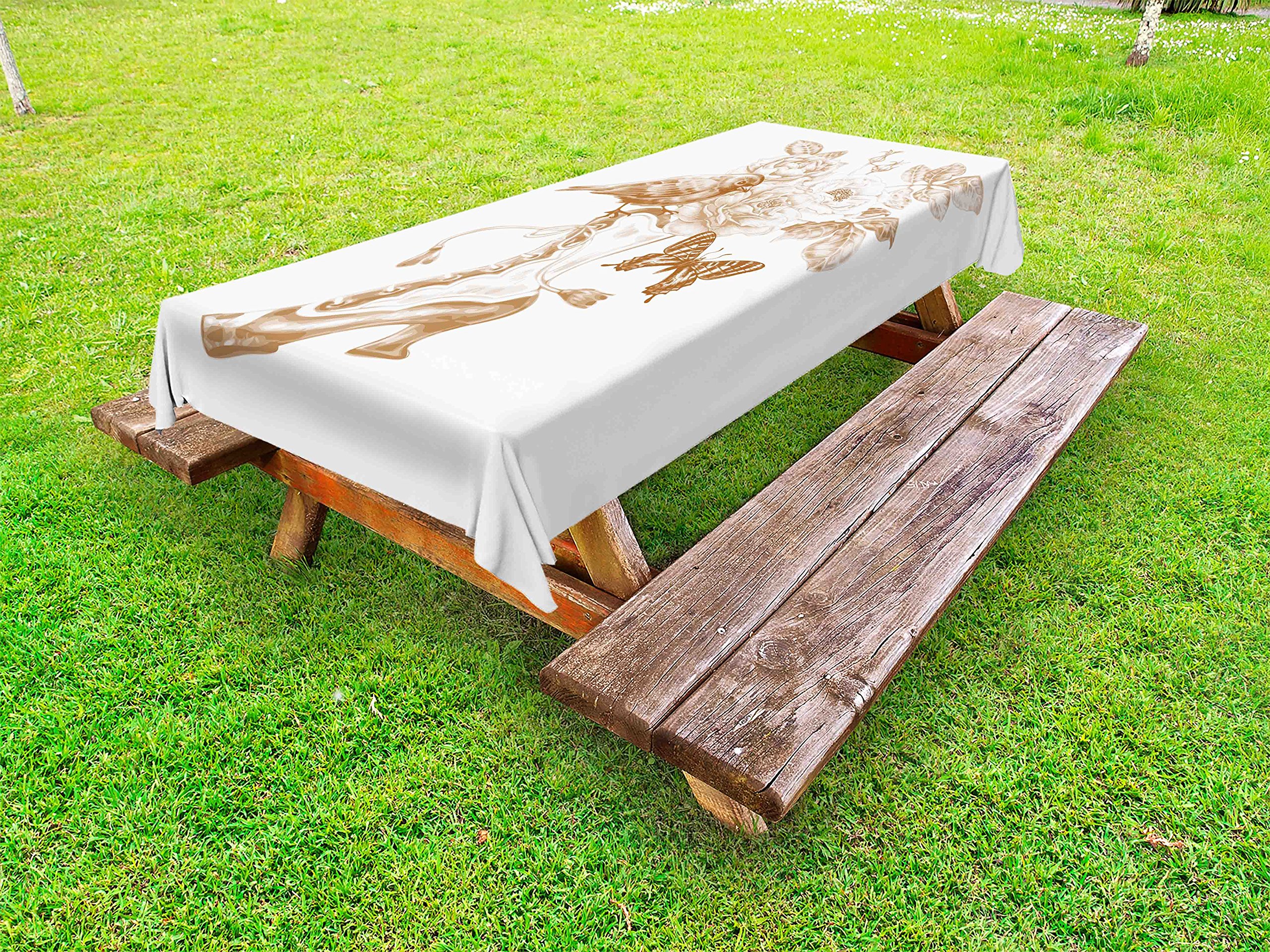 Ambesonne Victorian Outdoor Tablecloth - Nostalgic Boots with Roses, Butterfly & Bird British Trend Design, Washable Picnic Table Cover 58