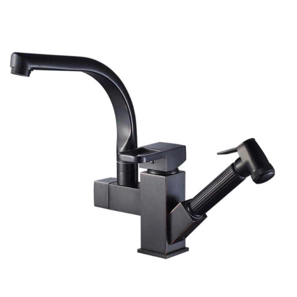 Black Bronze Swivel Spout Kitchen Sink Faucet - Deck Mounted Pull Out Sprayer Bathroom & Kitchen Mixer Tap - Chrome Finish for Vanity Sink - Perfect for Modern Home, Restaurant & Commercial Use