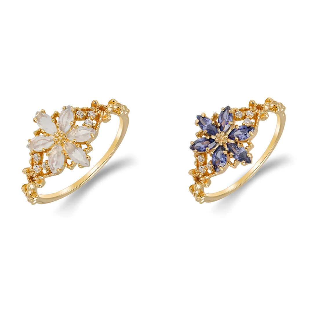 Romantic Moonstone Flower Ring in Gold – Elegant Jewelry for Women | Perfect for Weddings, Anniversaries & Special Occasions | TB2406