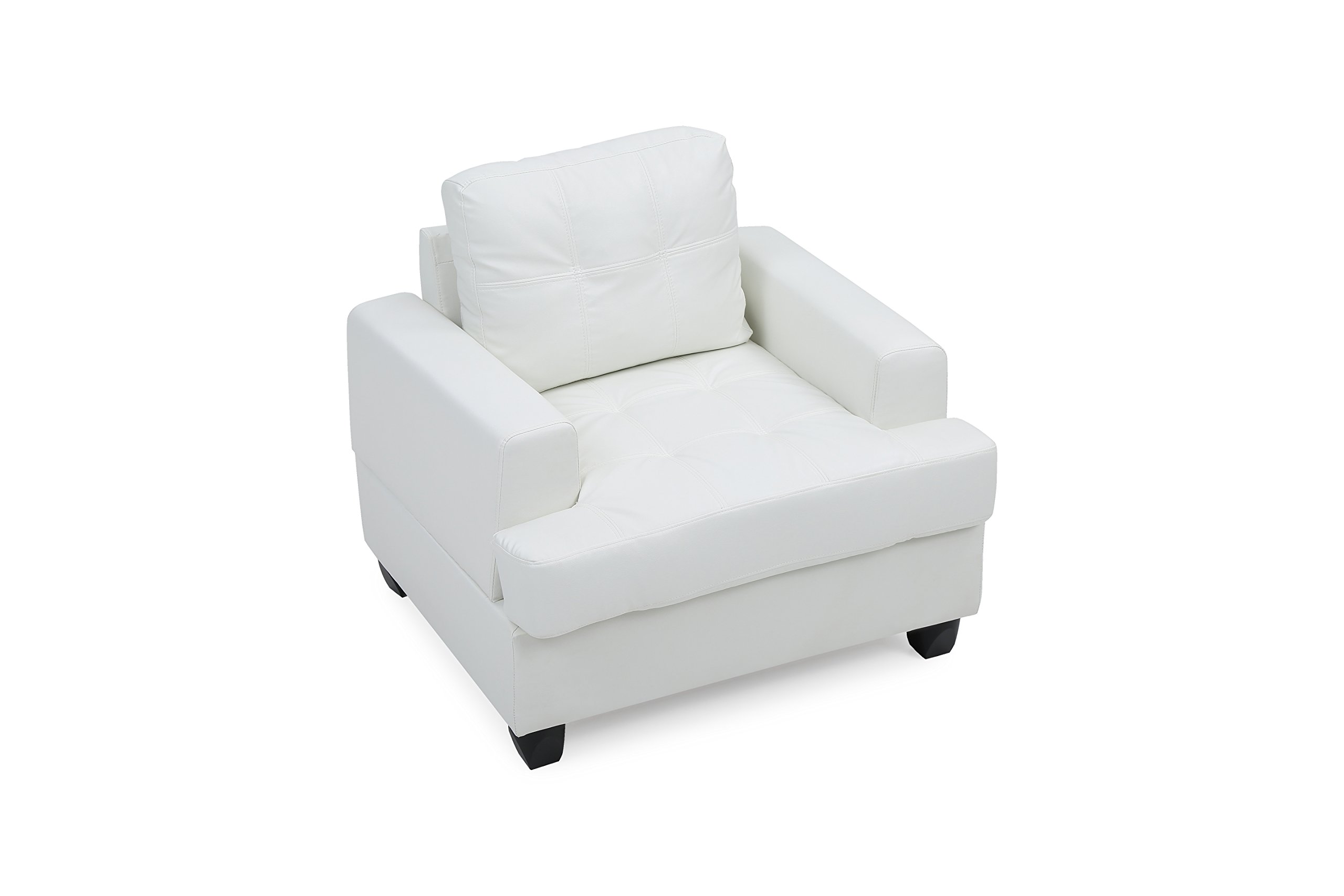 Premium White PU Upholstered Armchair - Modern Accent Chair for Living Room, Bedroom & Office - Comfortable Lounge Chair with Sturdy Metal Legs - Glory Furniture Collection
