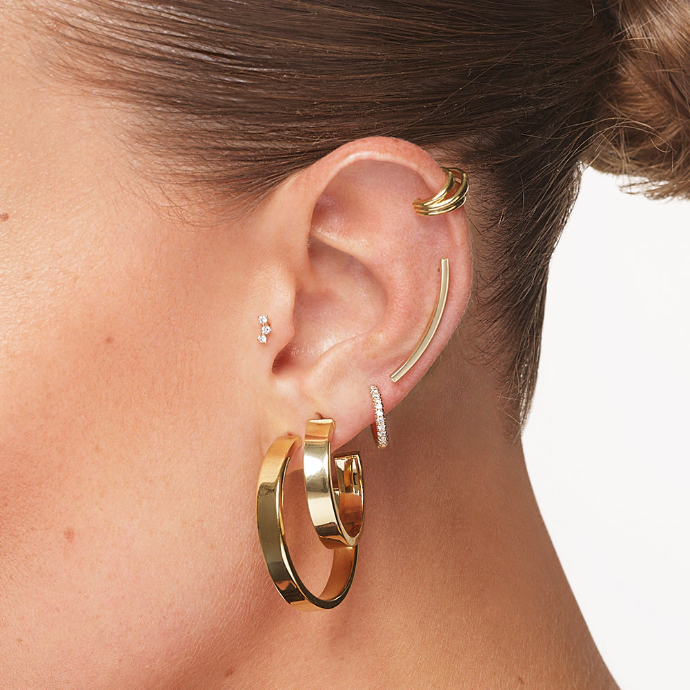 10K Gold Lab-Grown Diamond Trio Bar Helix Single Stud Earrings - Elegant & Hypoallergenic for Everyday Wear & Special Occasions