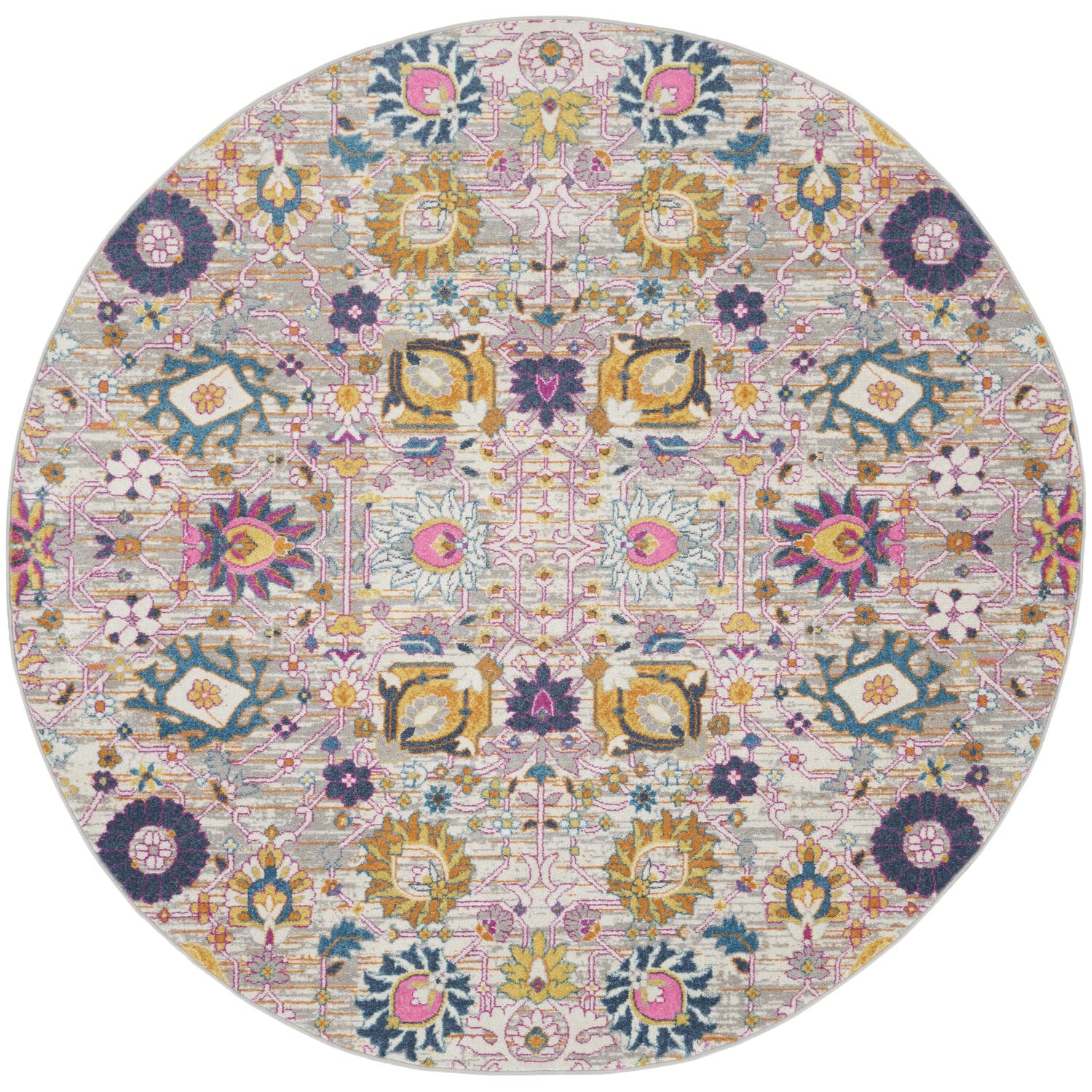 Nourison Passion Silver 8' Round Boho Moroccan Area Rug - Non-Shedding & Easy to Clean - Perfect for Bedroom, Living Room, Dining Room & Kitchen Decor