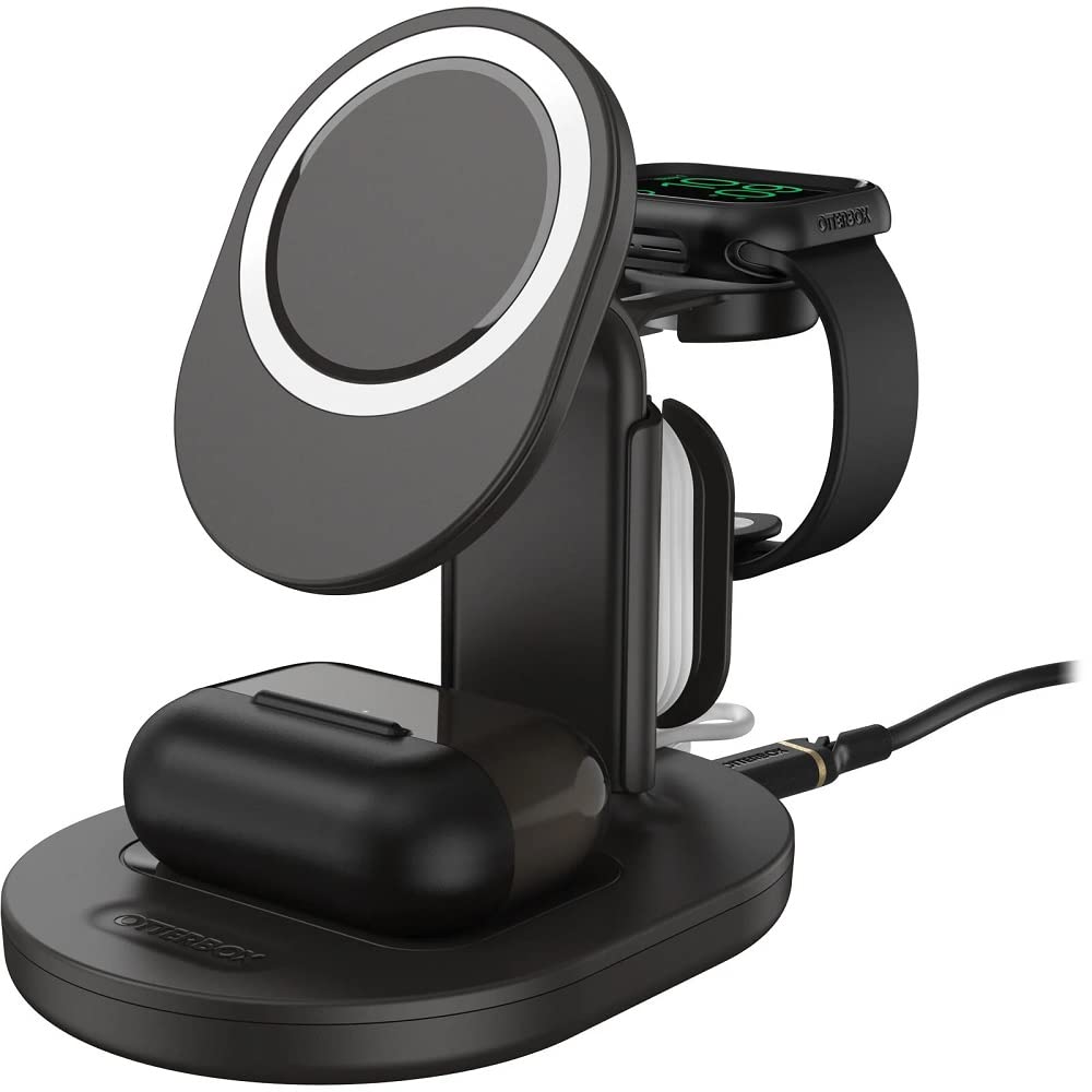 OtterBox 3-in-1 MagSafe Wireless Charging Station for iPhone, Apple Watch & AirPods - Fast Charging Stand for Home & Office - Black
